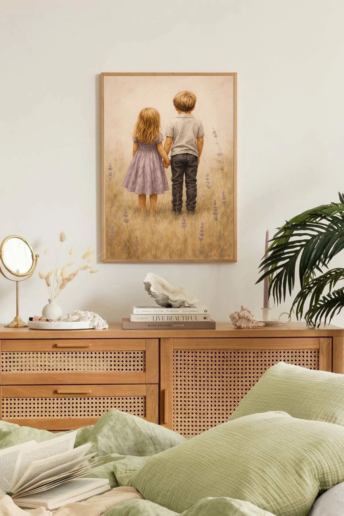Dekorsiahome Tek Parça Ahşap Çerçeveli Oturma Odası Salon Mutfak Tablo TK0282
