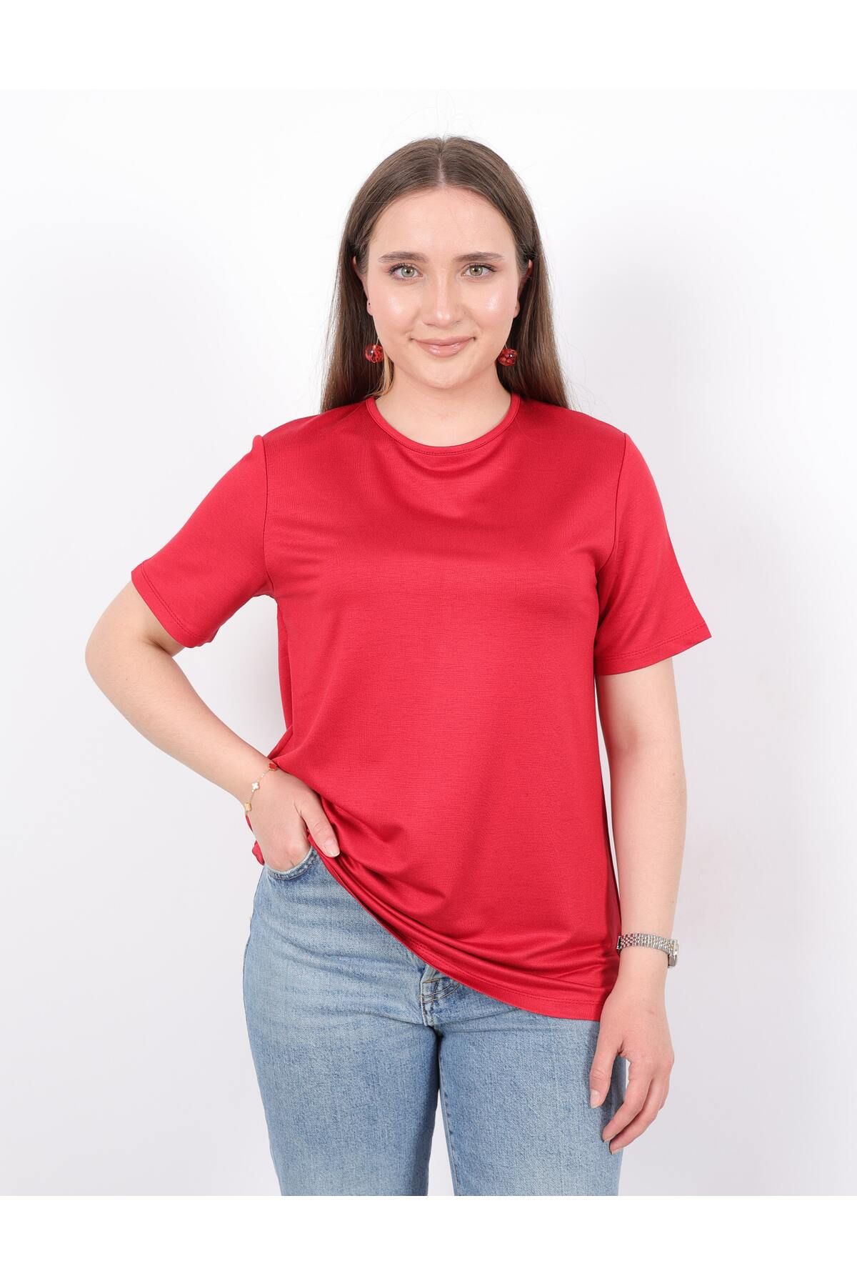 Linvey Kado Likralı Kısa Kollu Bisiklet Yaka Rahat Kalıp Penye T-shirt,Bluz,İçlik