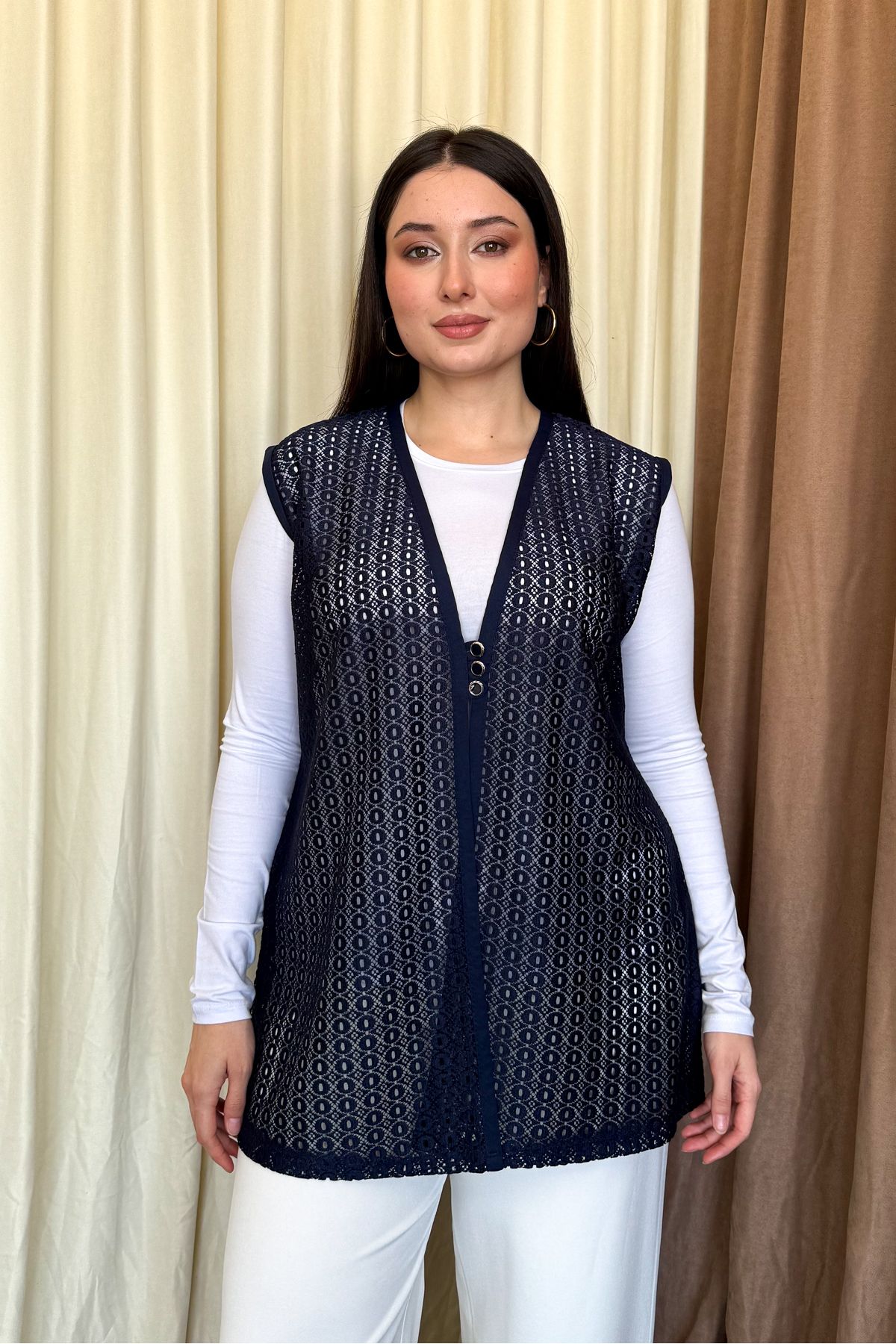 ModaPlaza Kadın B.Beden Dantelli Kısa Yelek