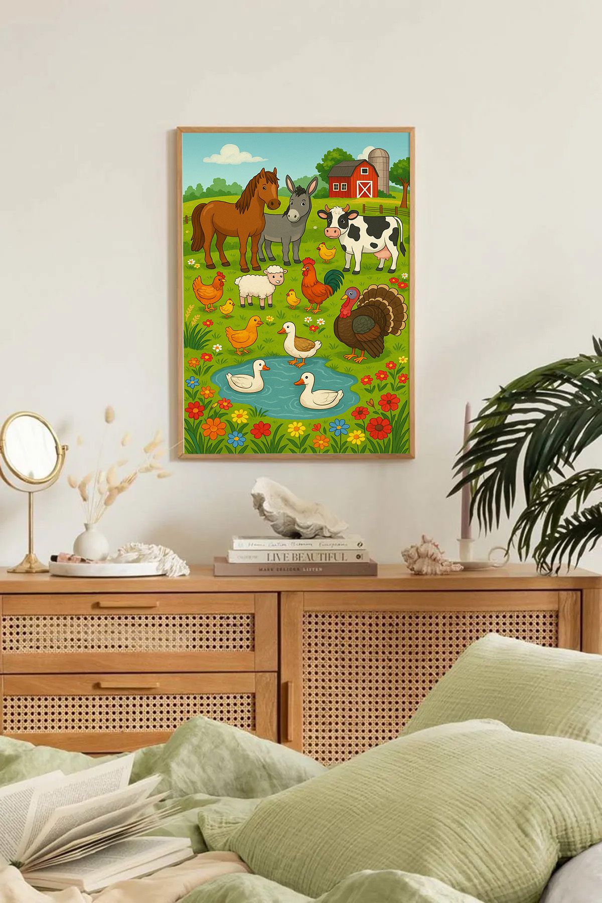 Dekorsiahome Tek Parça Ahşap Çerçeveli Oturma Odası Salon Mutfak Tablo TK0294