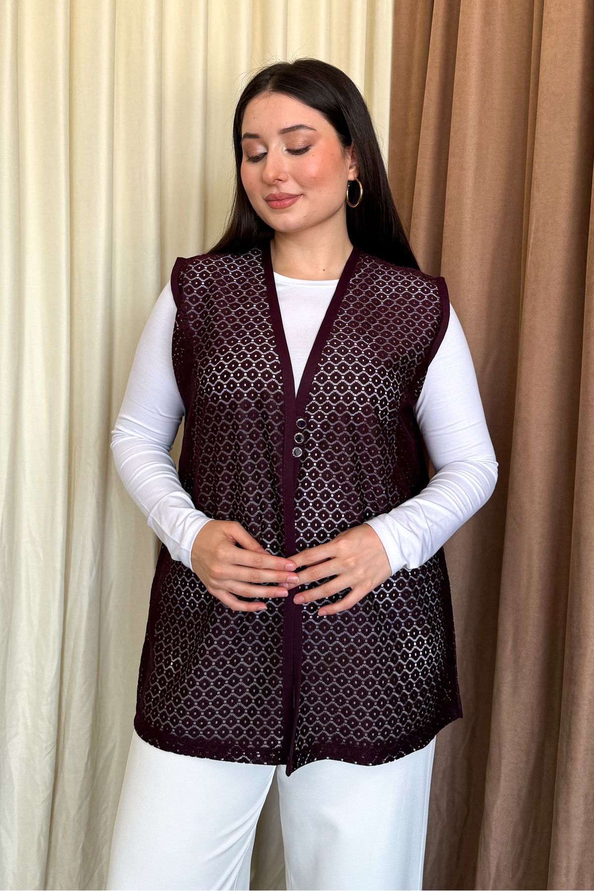 ModaPlaza Kadın B.Beden Dantelli Kısa Yelek