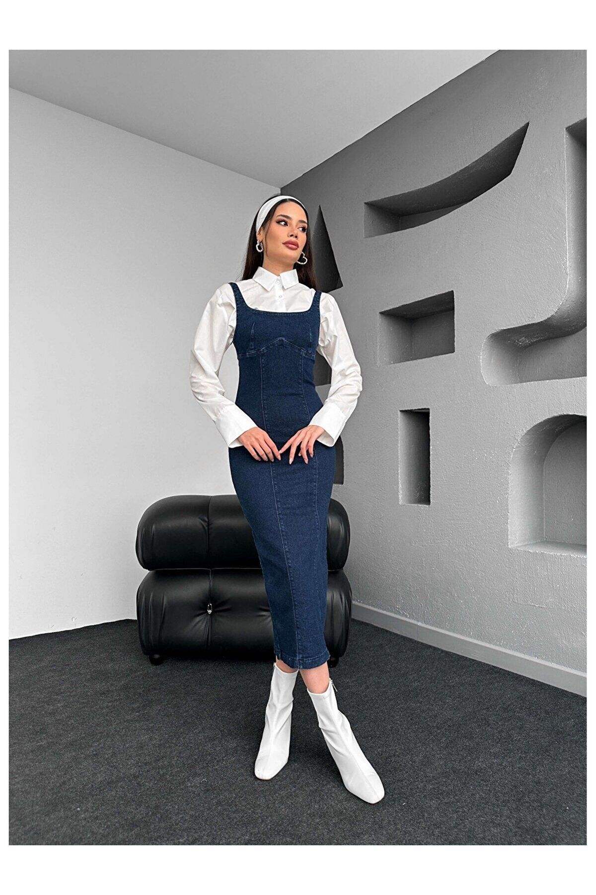 CIEL Askılı Sitting On Body Kot Elbise