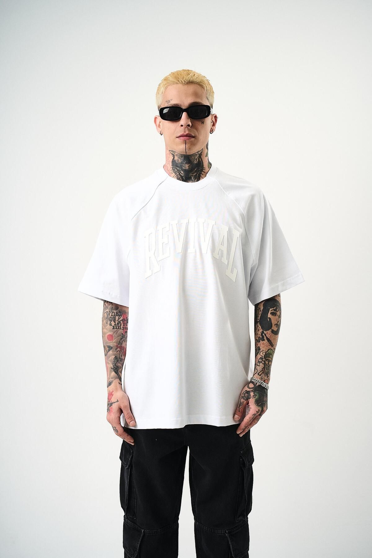 Respire Erkek Revival Baskılı Oversize T-Shirt Beyaz