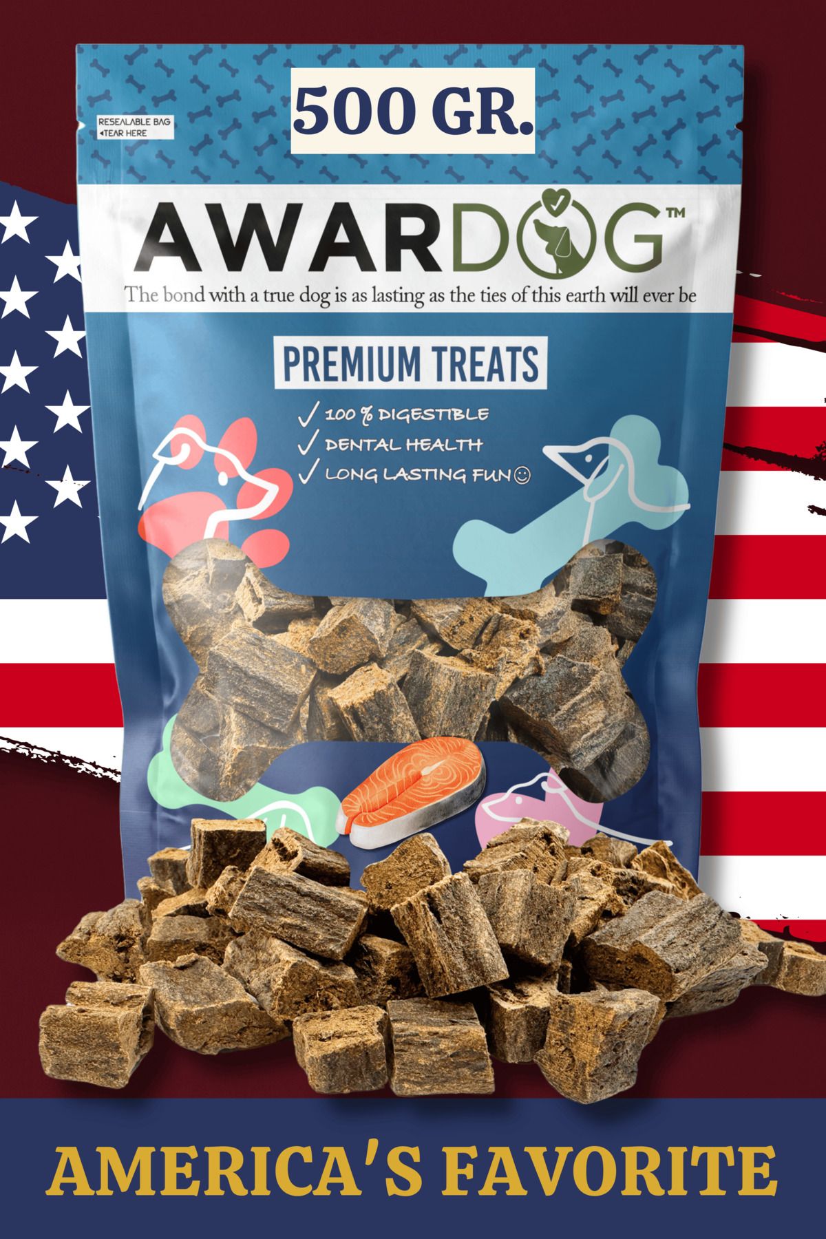 AWARDOG %100 Doğal Somon Aromalı Ciğer Küpleri – Yüksek Proteinli Köpek Ödül Maması (500 GR)