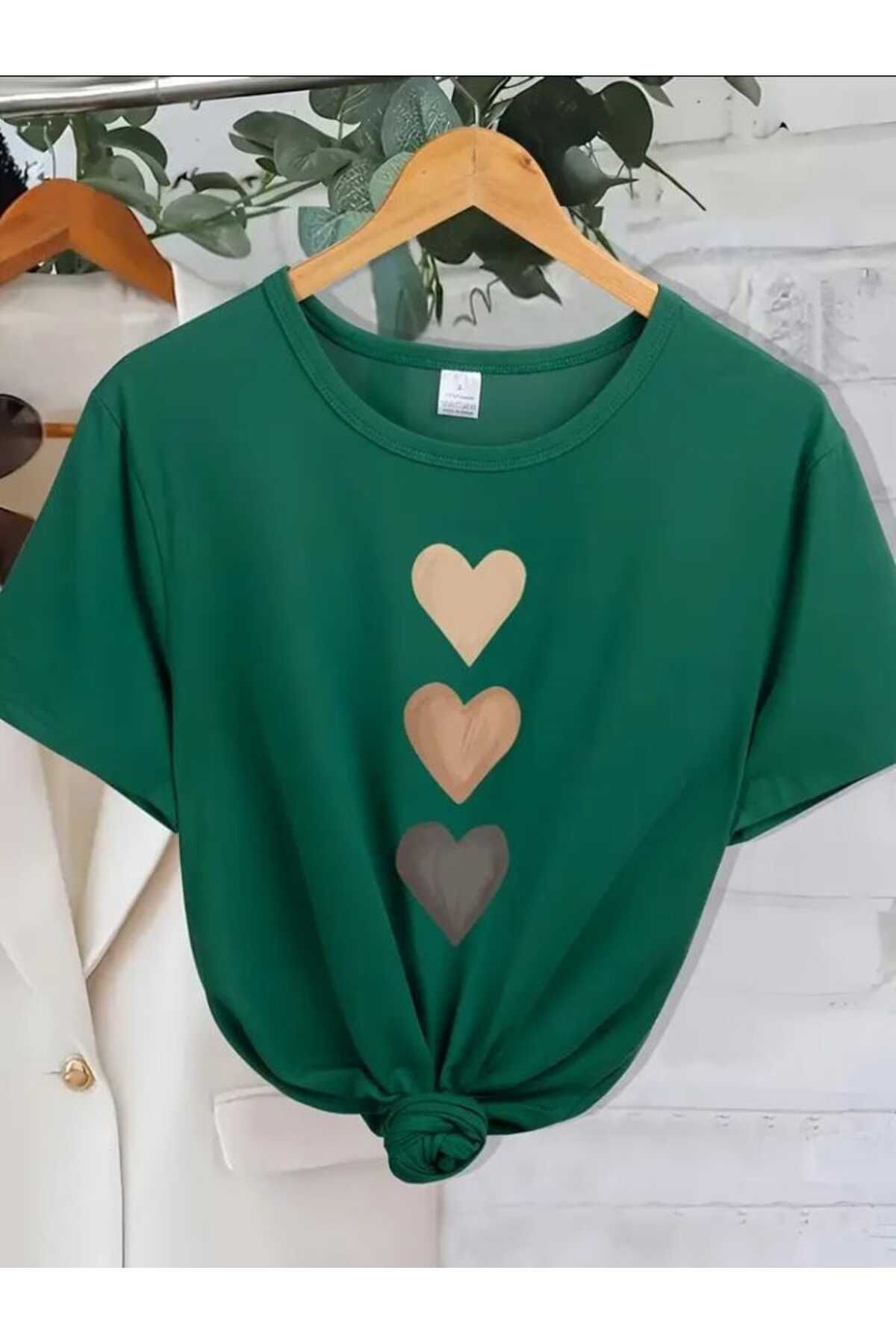 TekTarzz Unisex Kalp Desenli Baskılı Pamuklu Tshirt