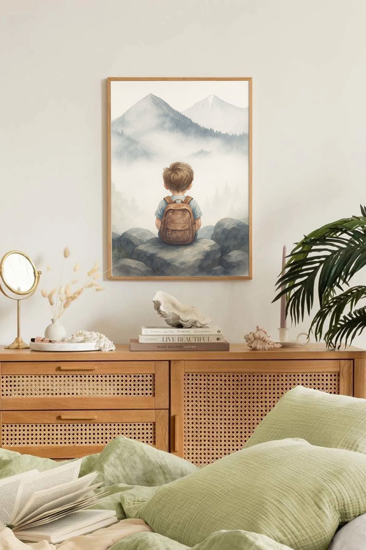 Dekorsiahome Tek Parça Ahşap Çerçeveli Oturma Odası Salon Mutfak Tablo TK0292
