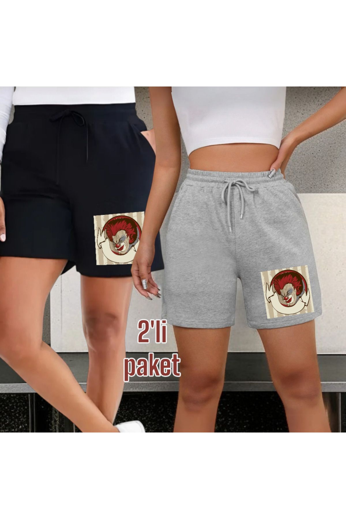 belean 2'li Baskılı Regular Kadın Şort Ter Tutmaz Yazlık Tüylenme Yapmaz
