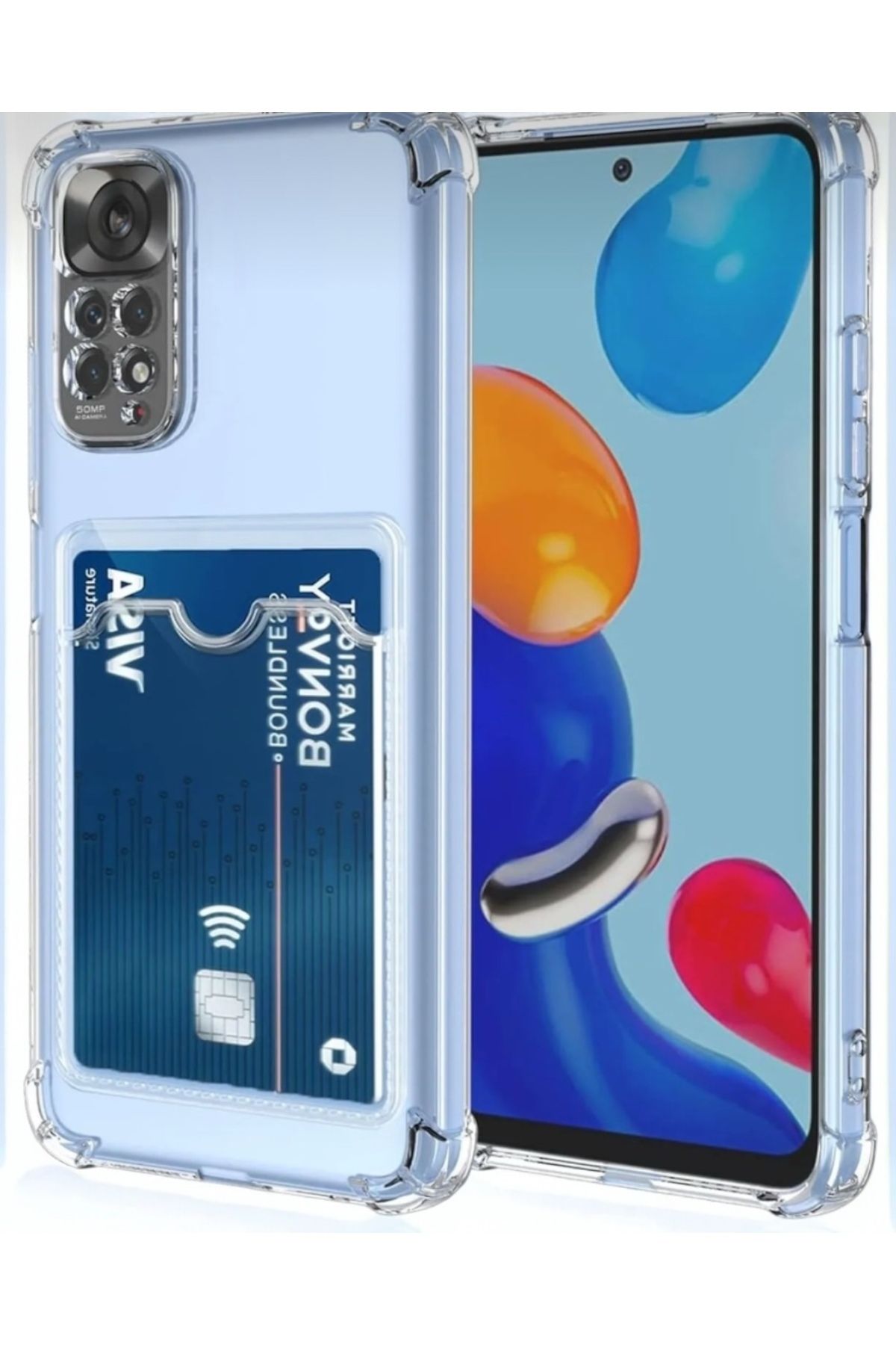 KILIF HOUSE Xiaomi Redmi Note 11 Pro Uyumlu Kamera ve Köşe Korumalı Darbe Emici Şeffaf Kartlıklı Kılıf