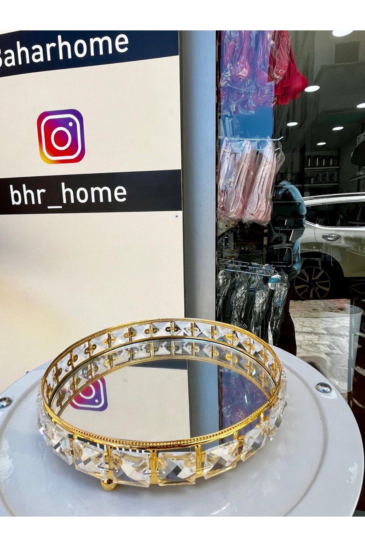 BHR TEMİZLİK BAHARHOME-KRİSTAL TAŞLI GOLD VE GÜMÜŞ Aynalı Söz Nişan Tepsi Kahve Sunumluk -YUVARLAK- 5 Lİ SET