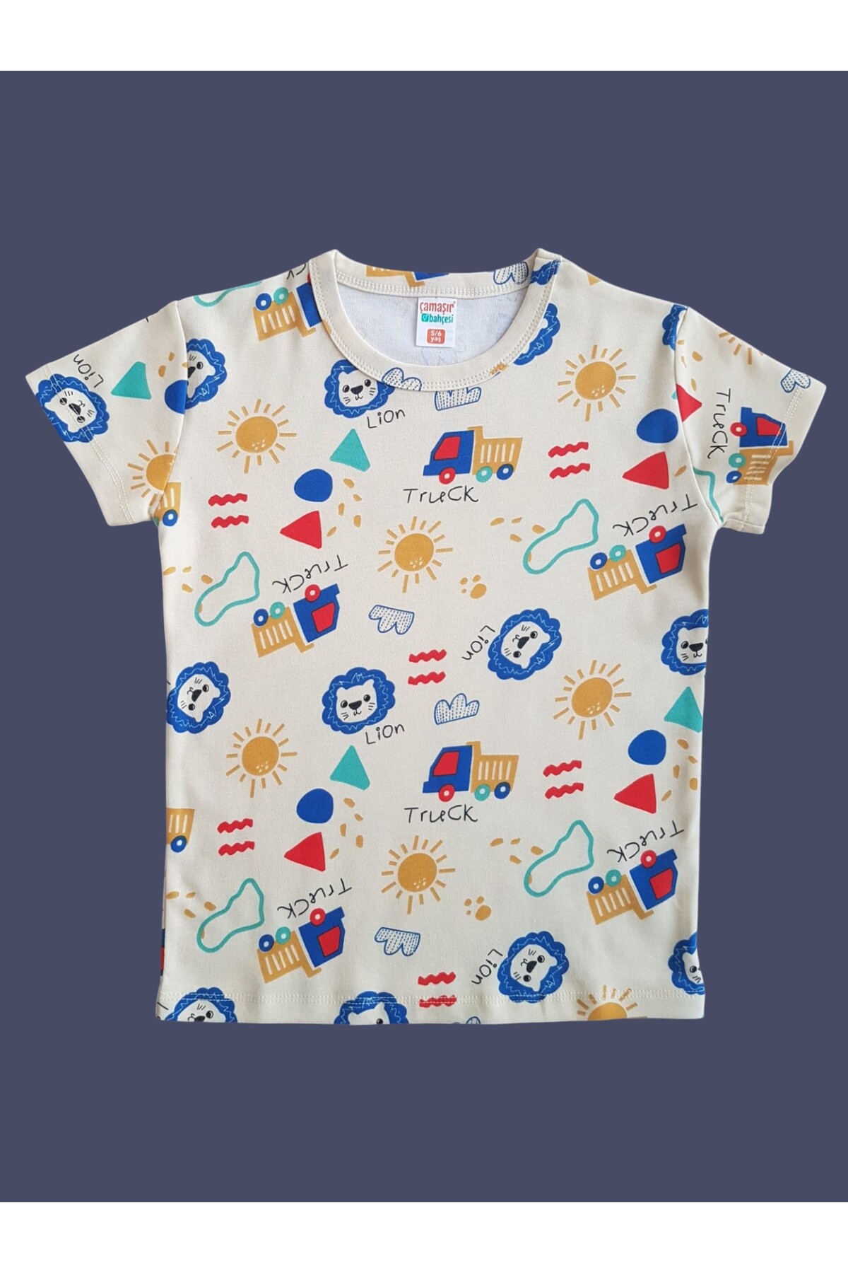 çamaşır bahçesi kendinize iyi bakın Kısa Kollu Desenli Çocuk Pijama Takım #baskılıçocukpijamatakım #kamyondesenlipijama #çamaşırbahçesi fotoğrafı 2 (önizleme)