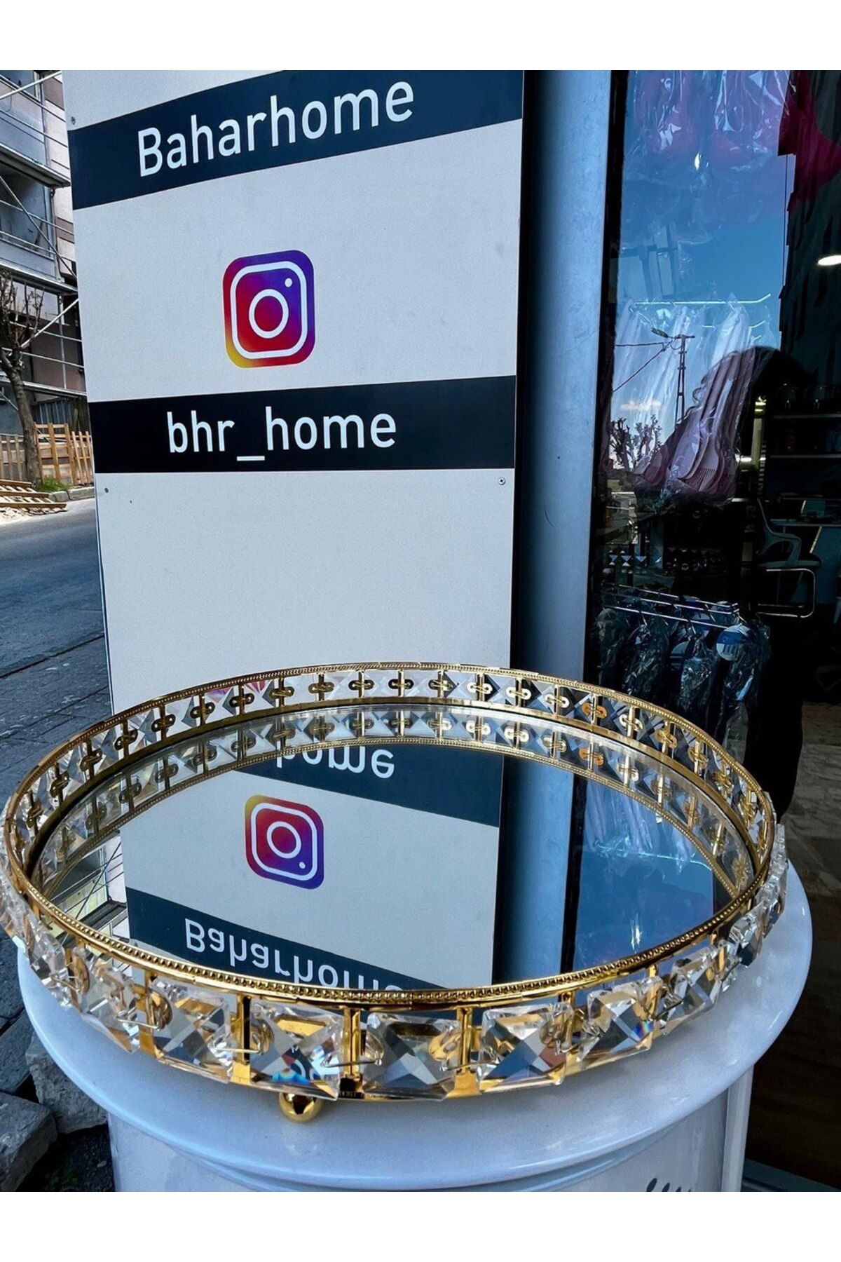 BHR TEMİZLİK BAHARHOME-KRİSTAL TAŞLI GOLD VE GÜMÜŞ Aynalı Söz Nişan Tepsi Kahve Sunumluk -YUVARLAK- 5 Lİ SET