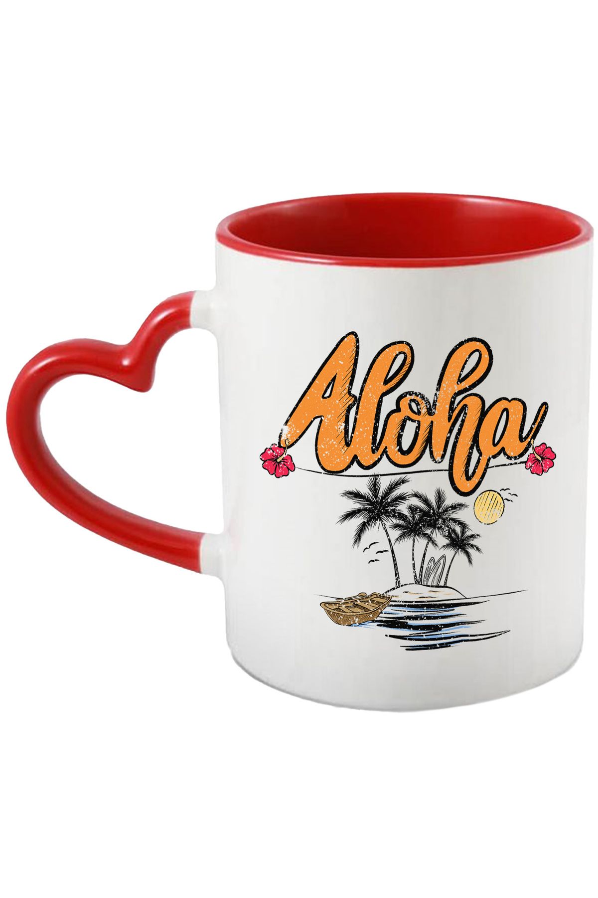 StoryGift Romania Cana Cu Mesajul "aloha", Vara, Vacanta, Relaxare, Concediu, Ilustratie, Salut, B, Cu Maner Inim - One Size
