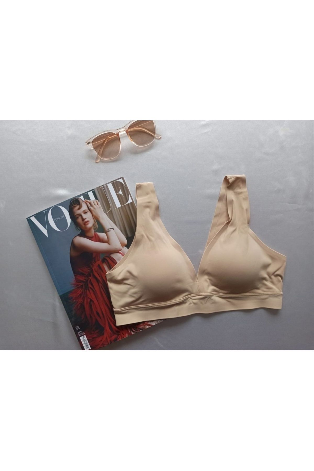 MODA Sütyen, dikişsiz, lazer kesim, ten rengi, kalın askı