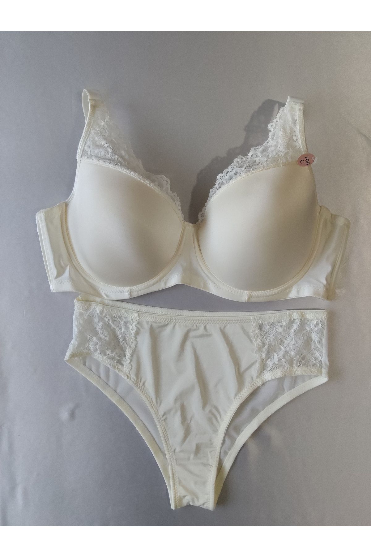 MODA Sütyen takım, doğal ışıltı, c kap,balenli, dolgusuz, ekru renk