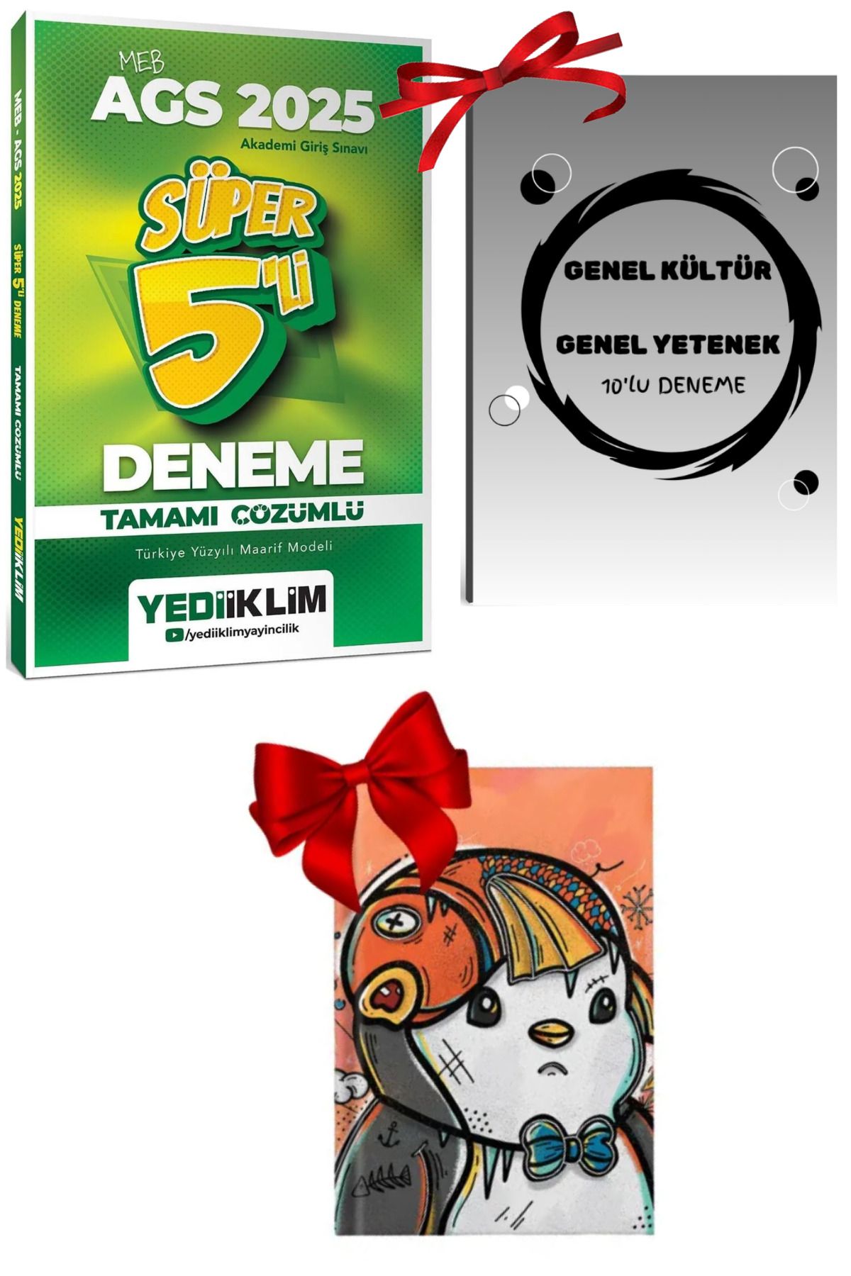 Yediiklim Yayınları 2025 Meb Ags Tamamı Çözümlü Süper 5 Li Deneme + KPSS 10 Deneme ve Defter Hediyeli Set