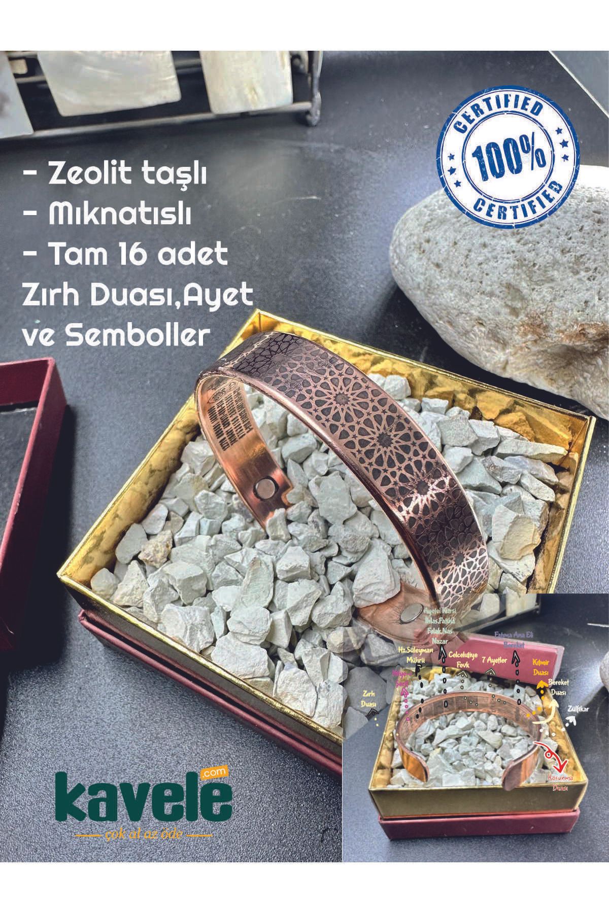 KAVELE Ham Manyetik Mıknatıslı Zırh Koruma Saf Bakır 40 gr Bileklik -zeolit Kumlu