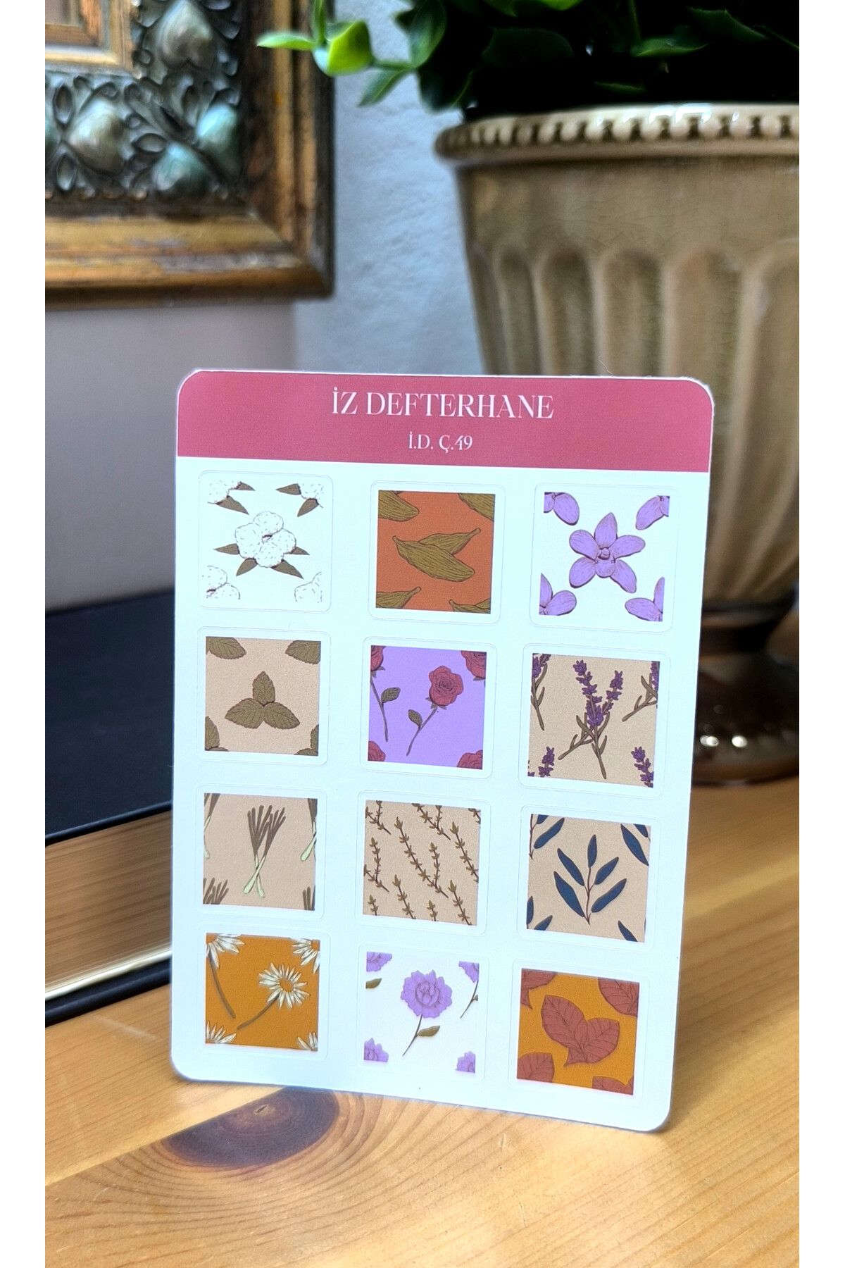 İZ DEFTERHANE Kare çiçekler Çıkartma Sticker (Defter ajanda planlayıcılar için uygundur)