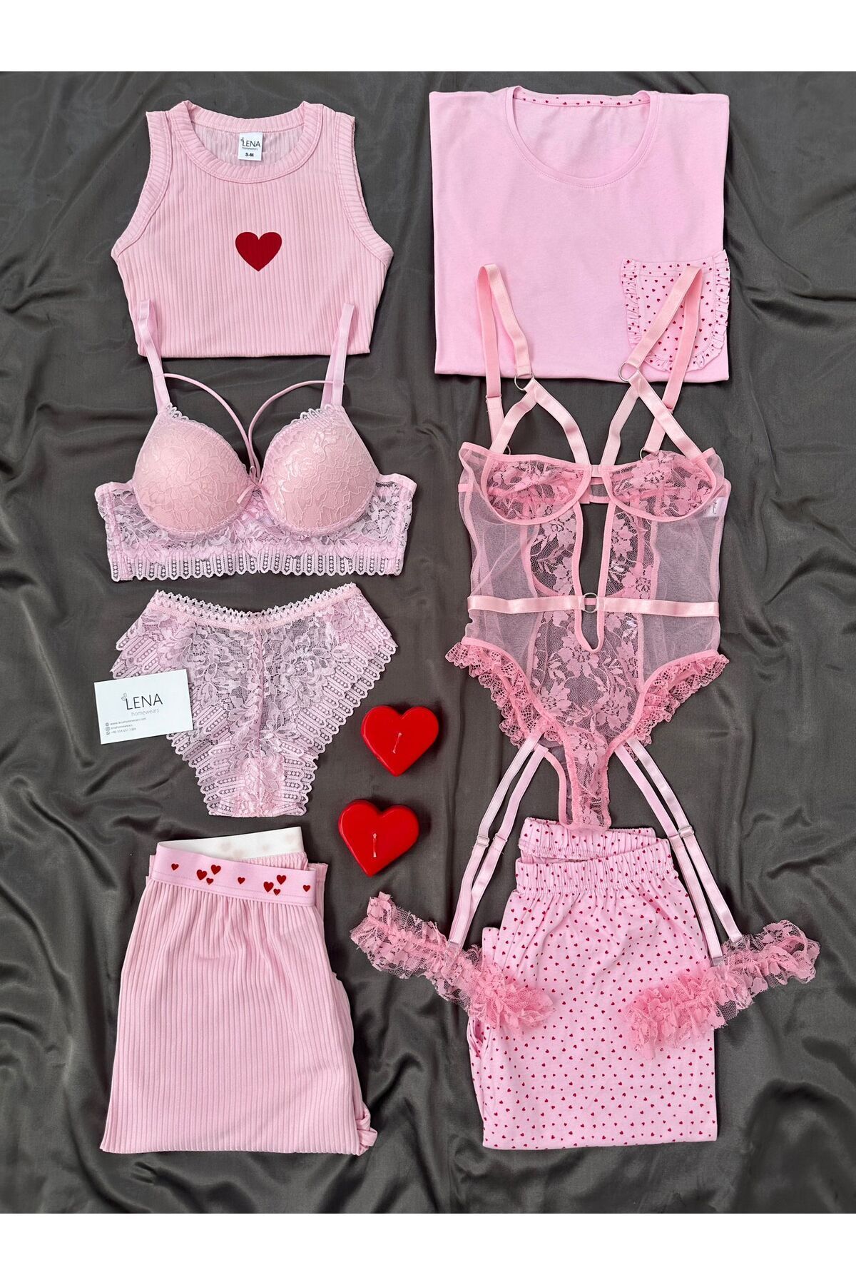 Lena Homewears Kadın Miary 6 Parçalı Dev Pijama Jartiyer İç Çamaşır Seti