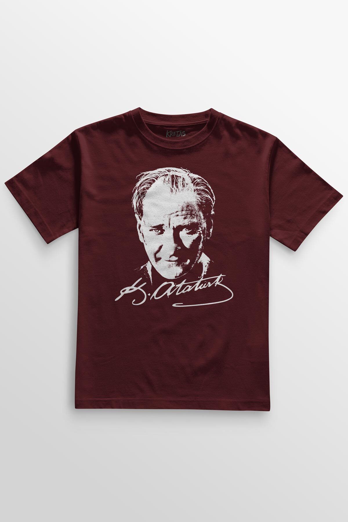 Kretas Bordo Tişört Mustafa Kemal Atatürk 23 Nisan 19 Mayıs Baskılı T-shirt Regular Fit Unisex