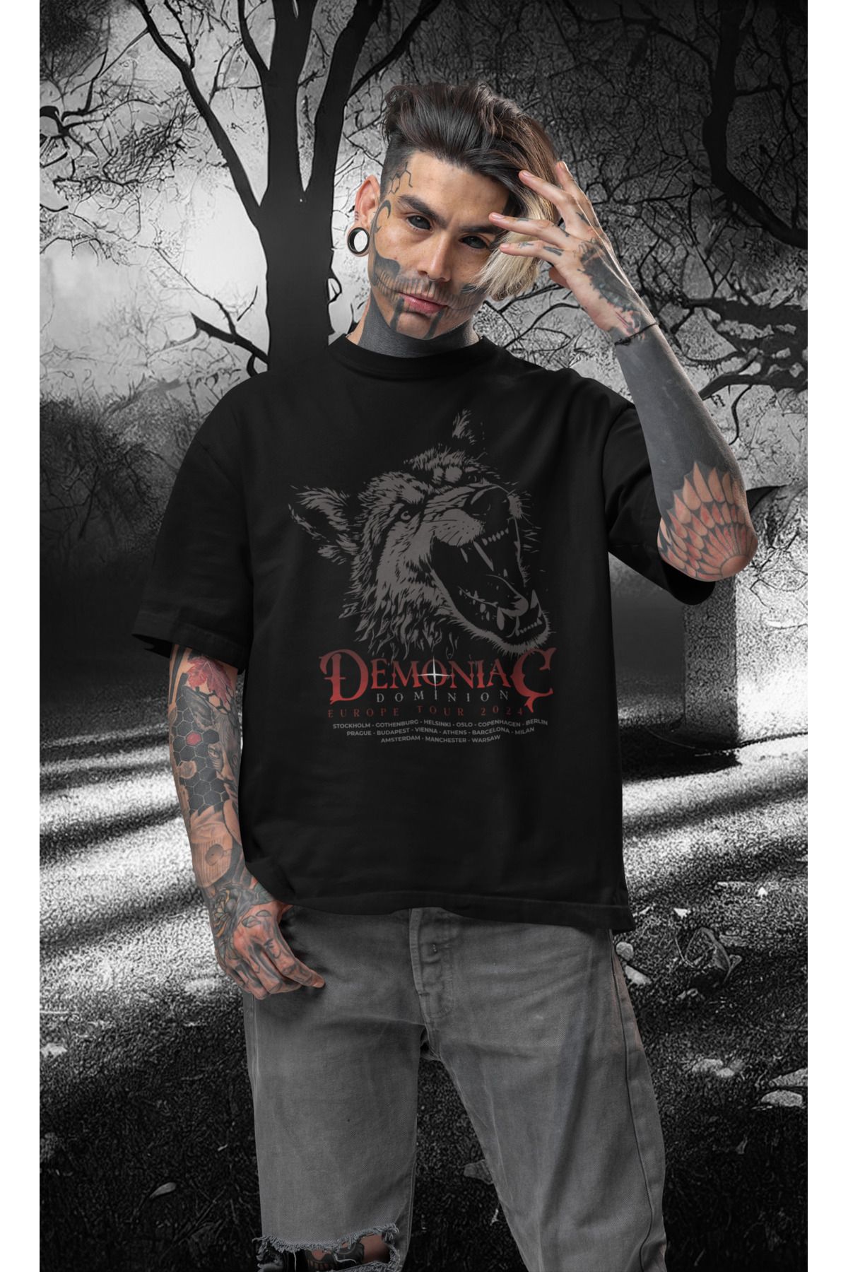 2XB Demoniac Dominion Baskılı Unisex Oversize T-Shirt