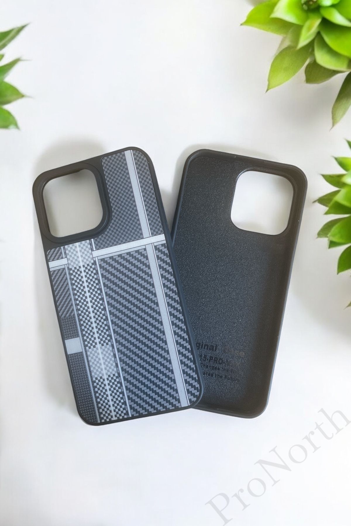 ProNorth Apple İphone 15 Pro Max Uyumlu Kılıf Karbon Görünümlü Silikon Kılıf / Kapak