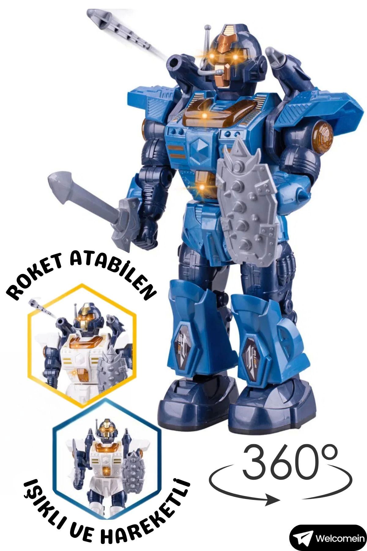 MELFSHOP Oyuncak İnteraktif Pilli Robot Işıklı Müzikli Sesli Dans Eden Buhar Çıkartan Disk Atan Roket Atan