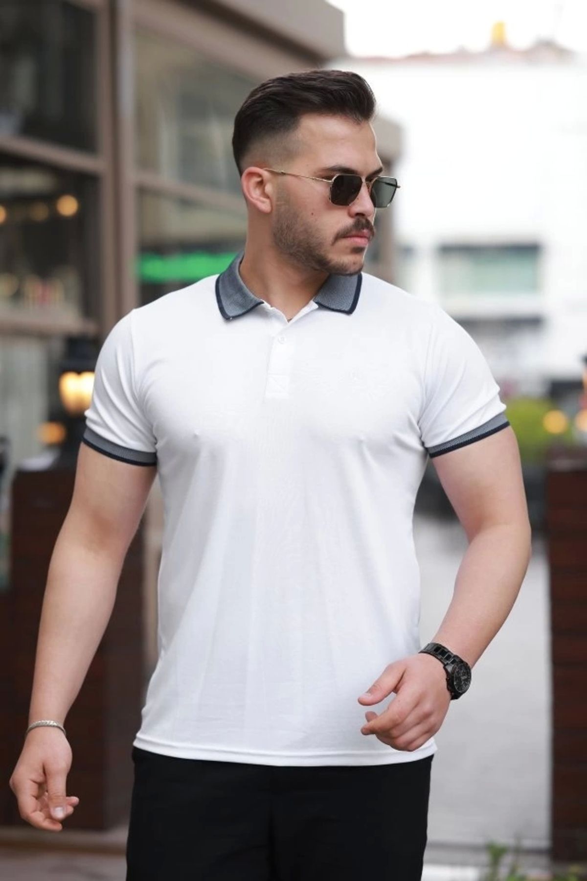 Kaplan Erkek Yakalı Kagi Kumaş Kısa Kollu T-shirt