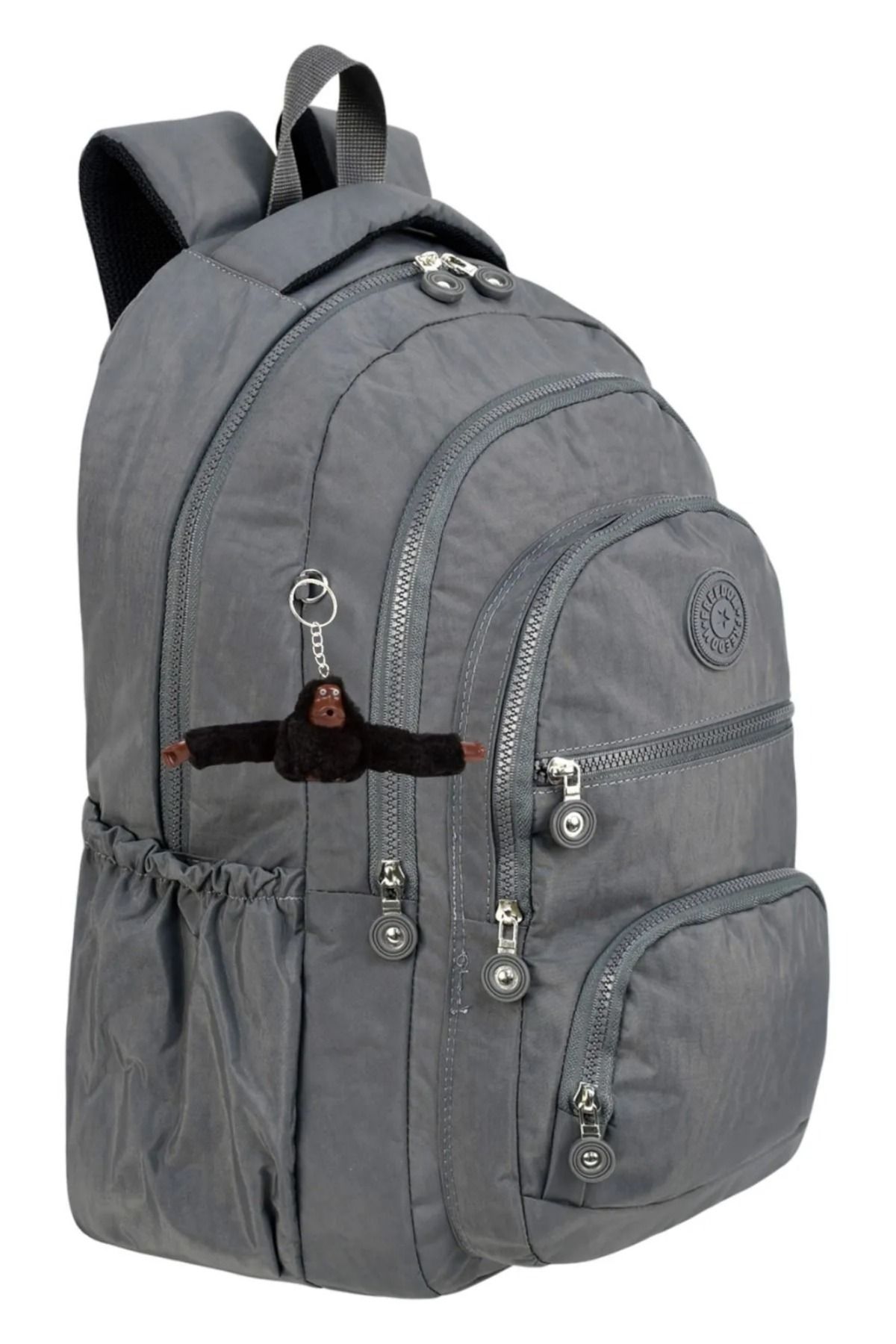 great bags Lüx Krinkıl Kumaş Gri Unisex Lise Ve Ortaokul Sırt Çantası, Okul Çantası, Çok Gözlü, Suya Dayanıklı