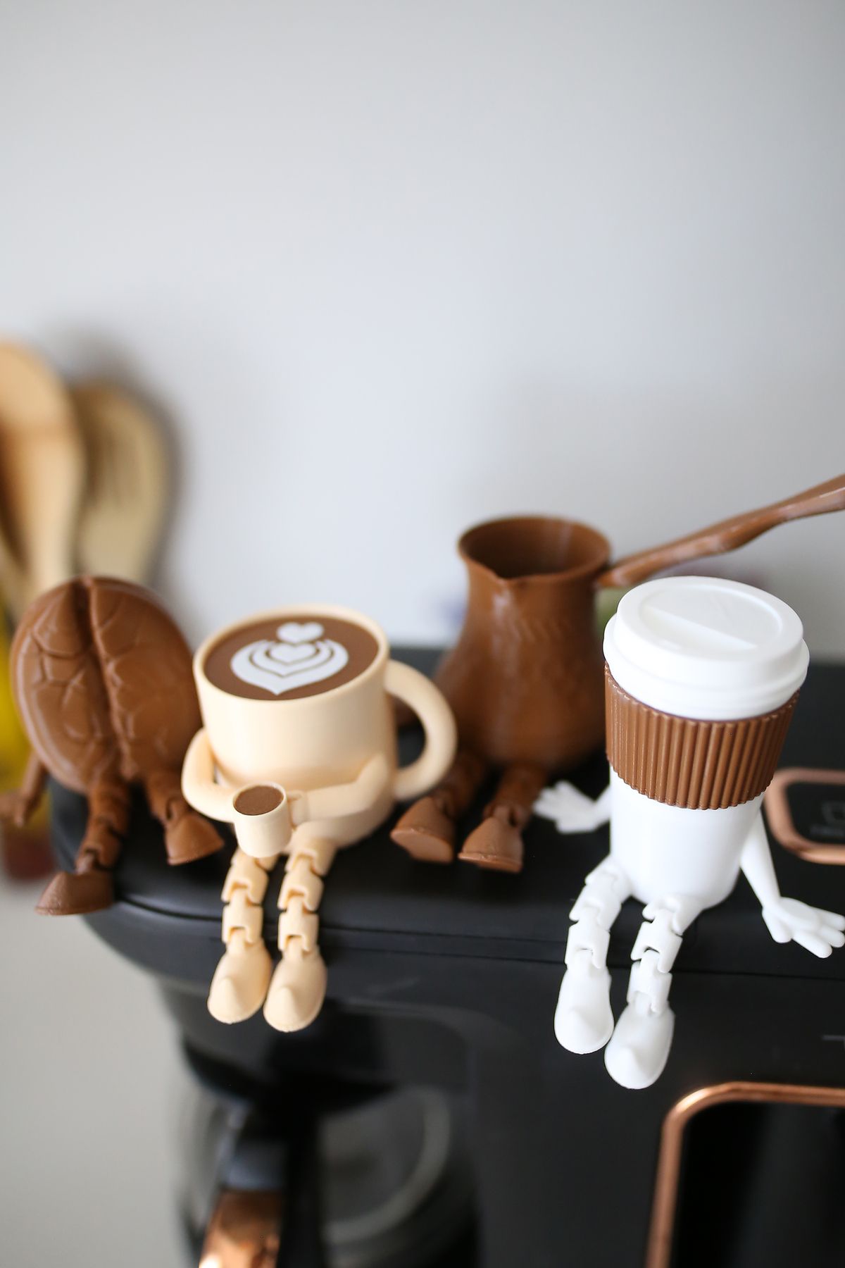 loftico Sevimli Kahve Seti - Ayaklı Kahve Köşesi - Kahve Çekirdeği, Bardak, Karton Bardak, Cezve - Latte Art