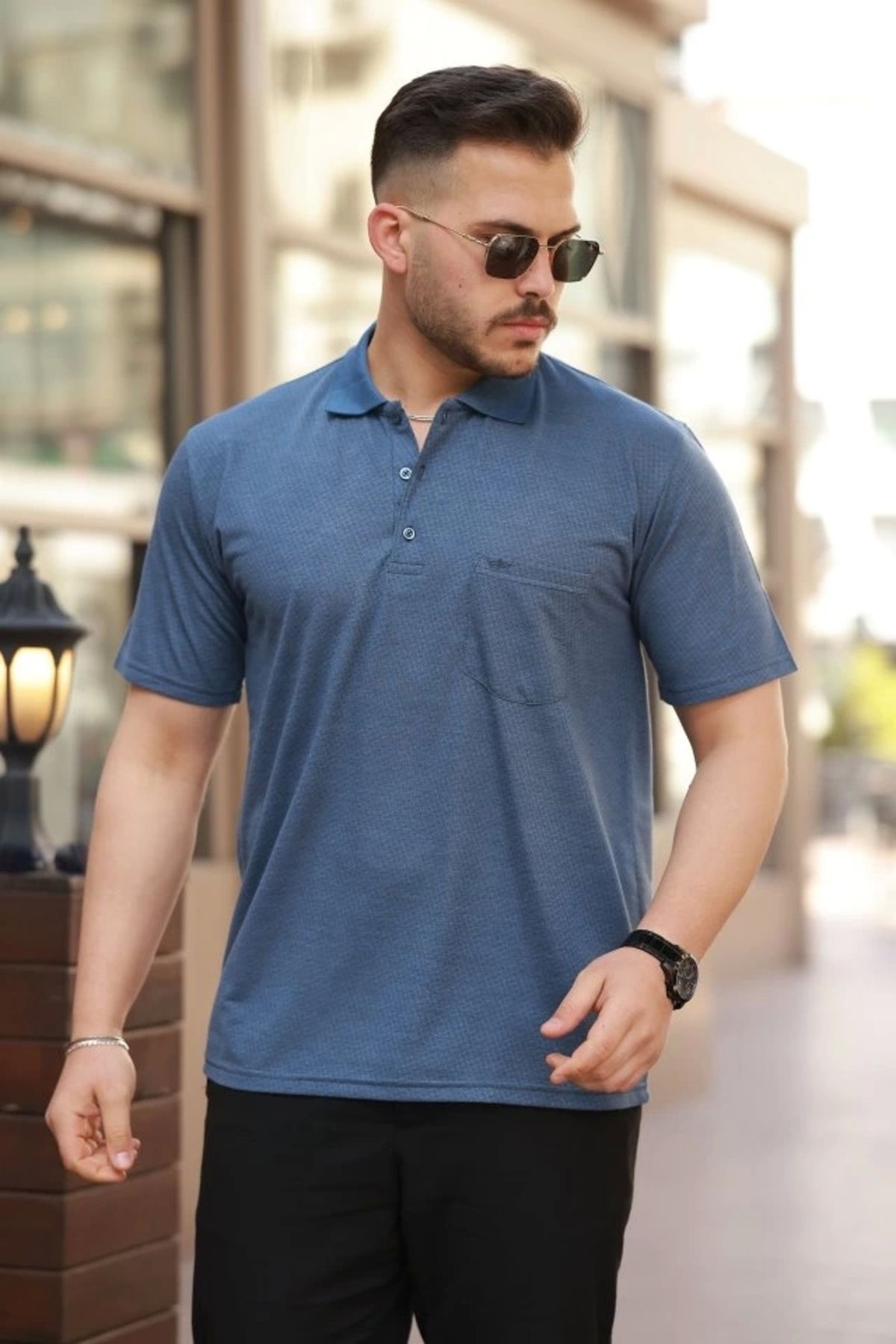 Kaplan Erkek Yakalı Mini Jakarlı Kısa Kollu T-shirt