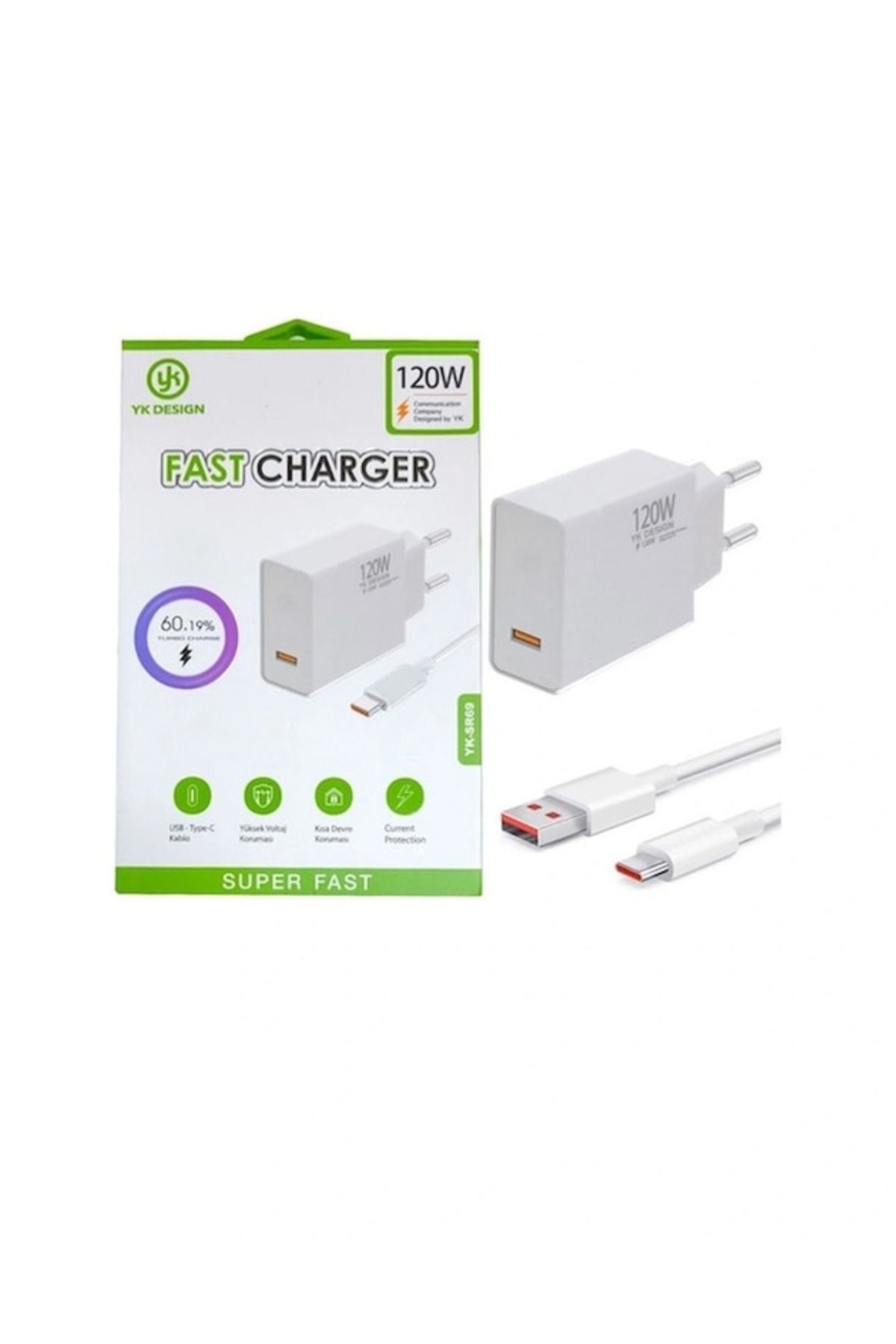 YK Design YK-SR69 120W USB Şarj Başlığı ve USB-TypeC Kablo