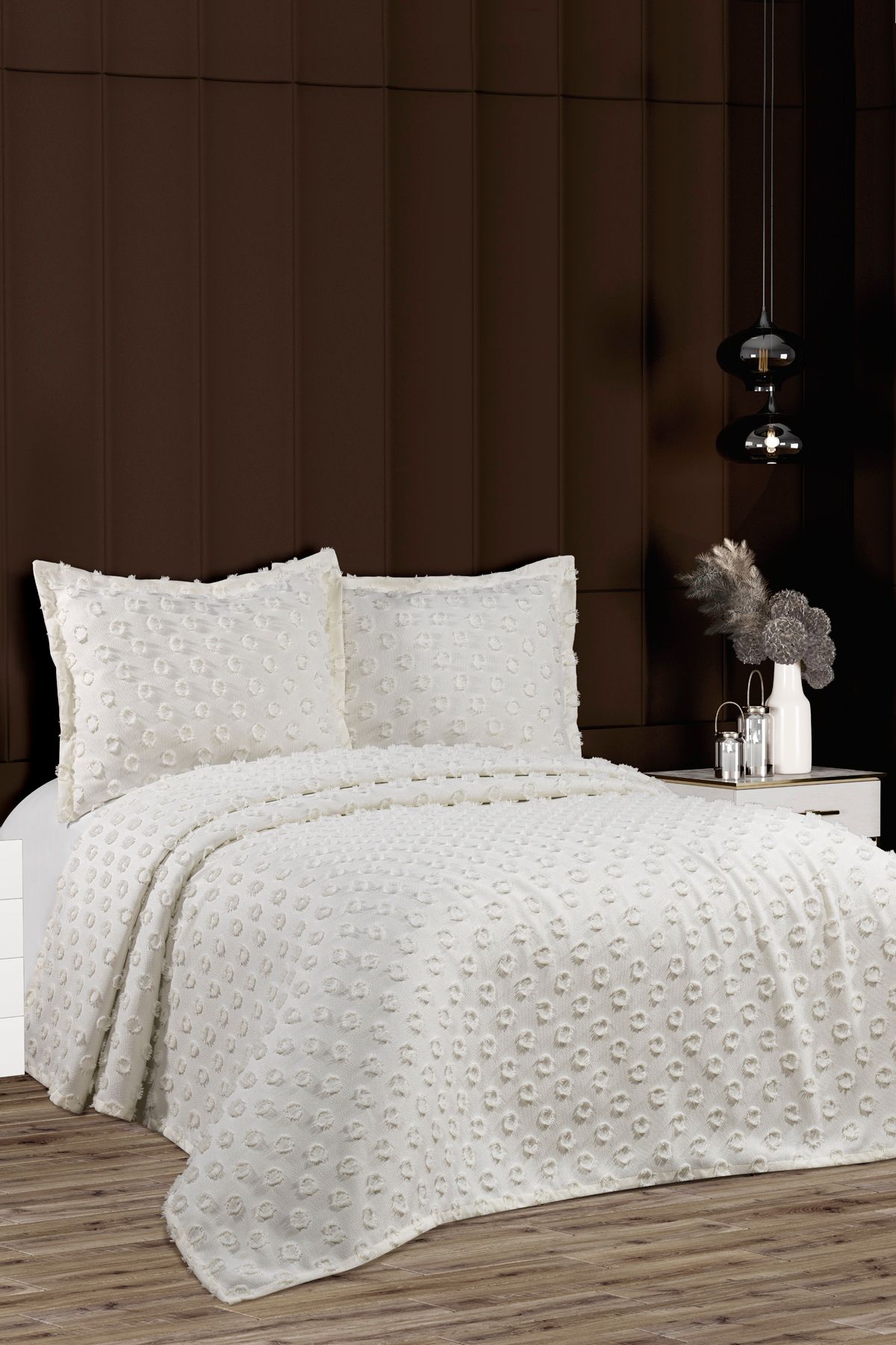 CANDAN ÇEYİZ Best House Decor Ponponlu Delux Çift Kişilik Yatak Örtüsü 240x 250 2 Adet Yastık - Ekru -
