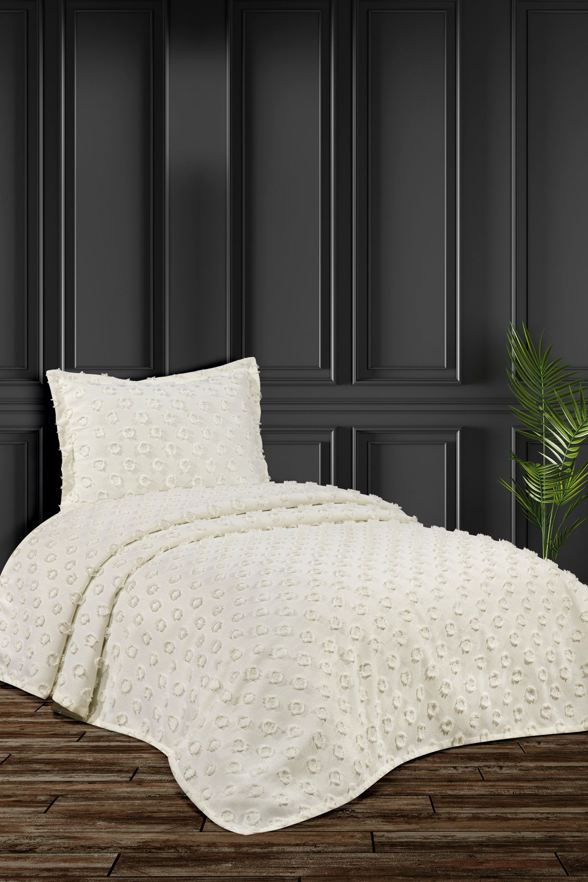 CANDAN ÇEYİZ Best House Decor Ponponlu Delux Tek Kişilik Yatak Örtüsü 180x 250 1 Adet Yastık - Ekru -