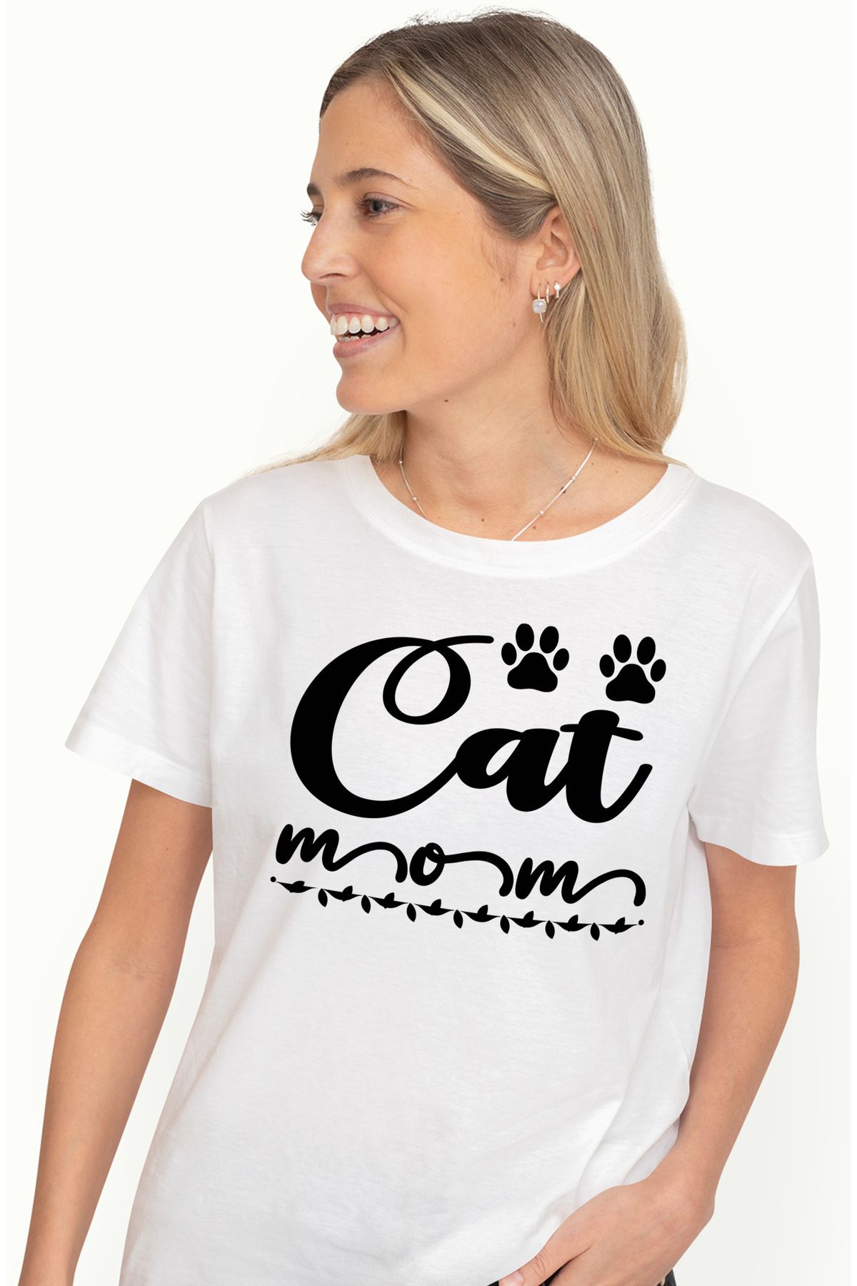 StoryGift Romania Tricou Femei Cu Labute Si Textul "cat Mom" - Mama Iubitoare Care Creste Pisici A Wht_l Femeie - XS