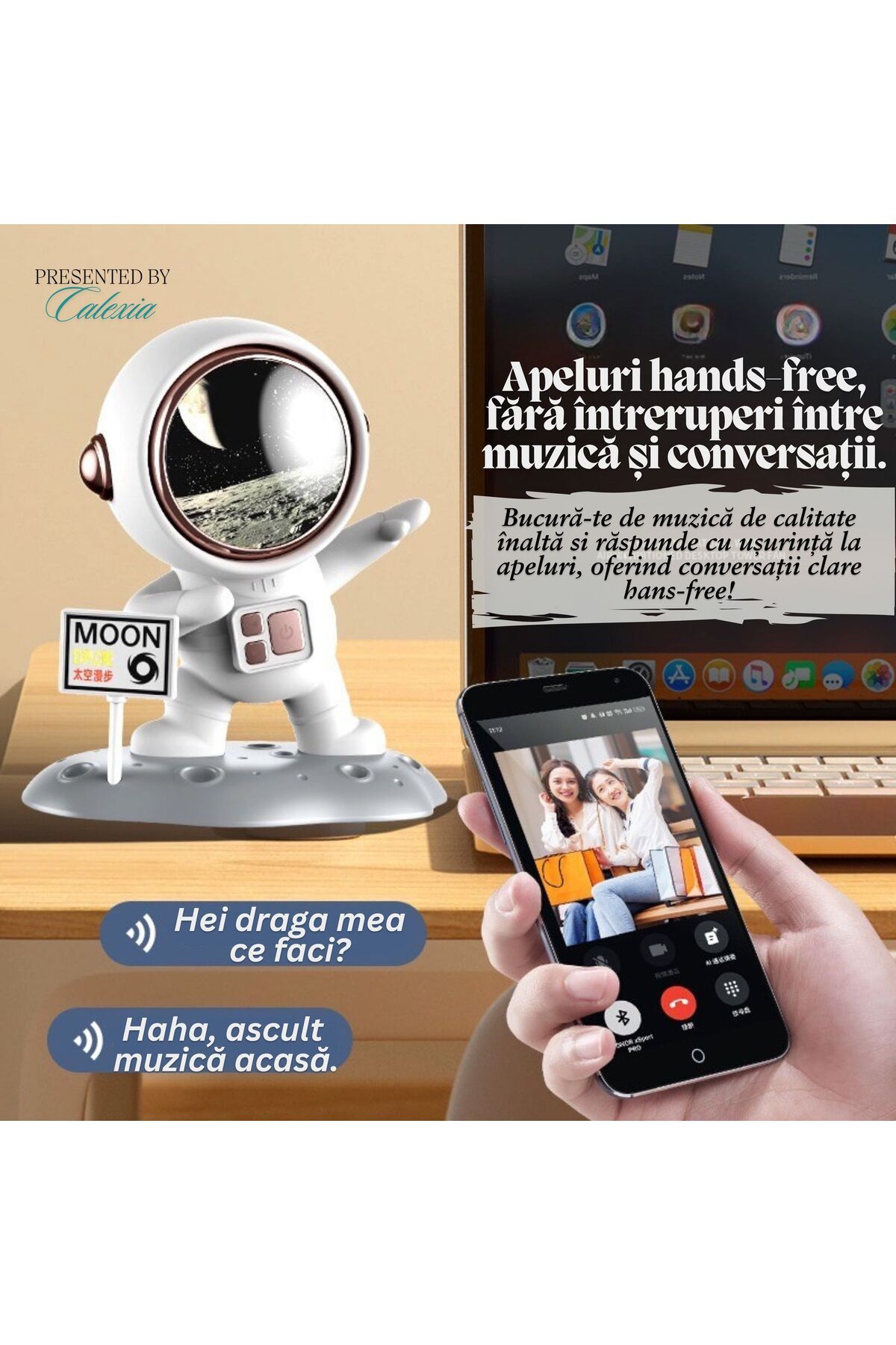 e-Wantay-Moonvibe Portable Speaker, Bluetooth 5.0, 360° Sound, Microphone, Usb-c, 1200mah, Astronaut Design 3