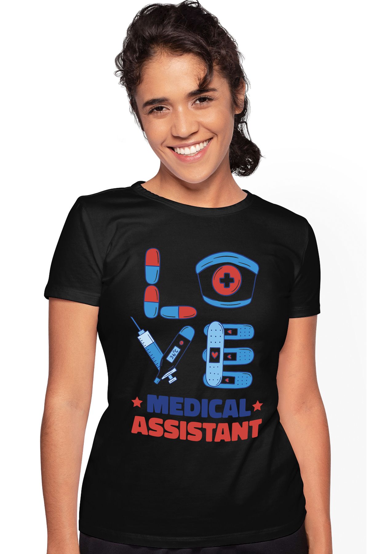 StoryGift Romania Tricou Femei Asistent Medical, Love Assistant Cu Imprimeu Pe Fata, 100% Bumbac, Blk_l Femeie - S