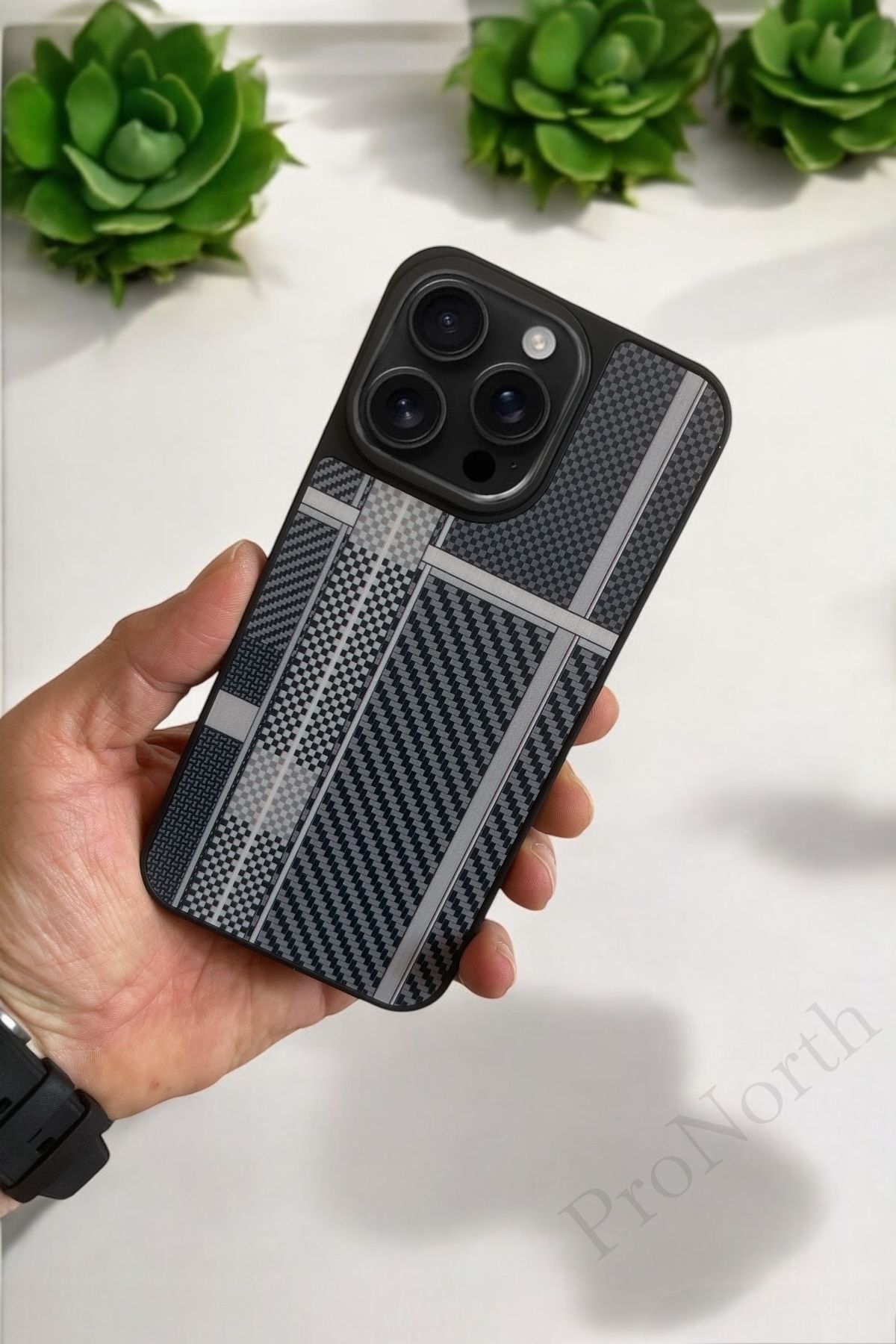 ProNorth Apple İphone 16 Pro Max Uyumlu Kılıf Karbon Görünümlü Silikon Kılıf / Kapak