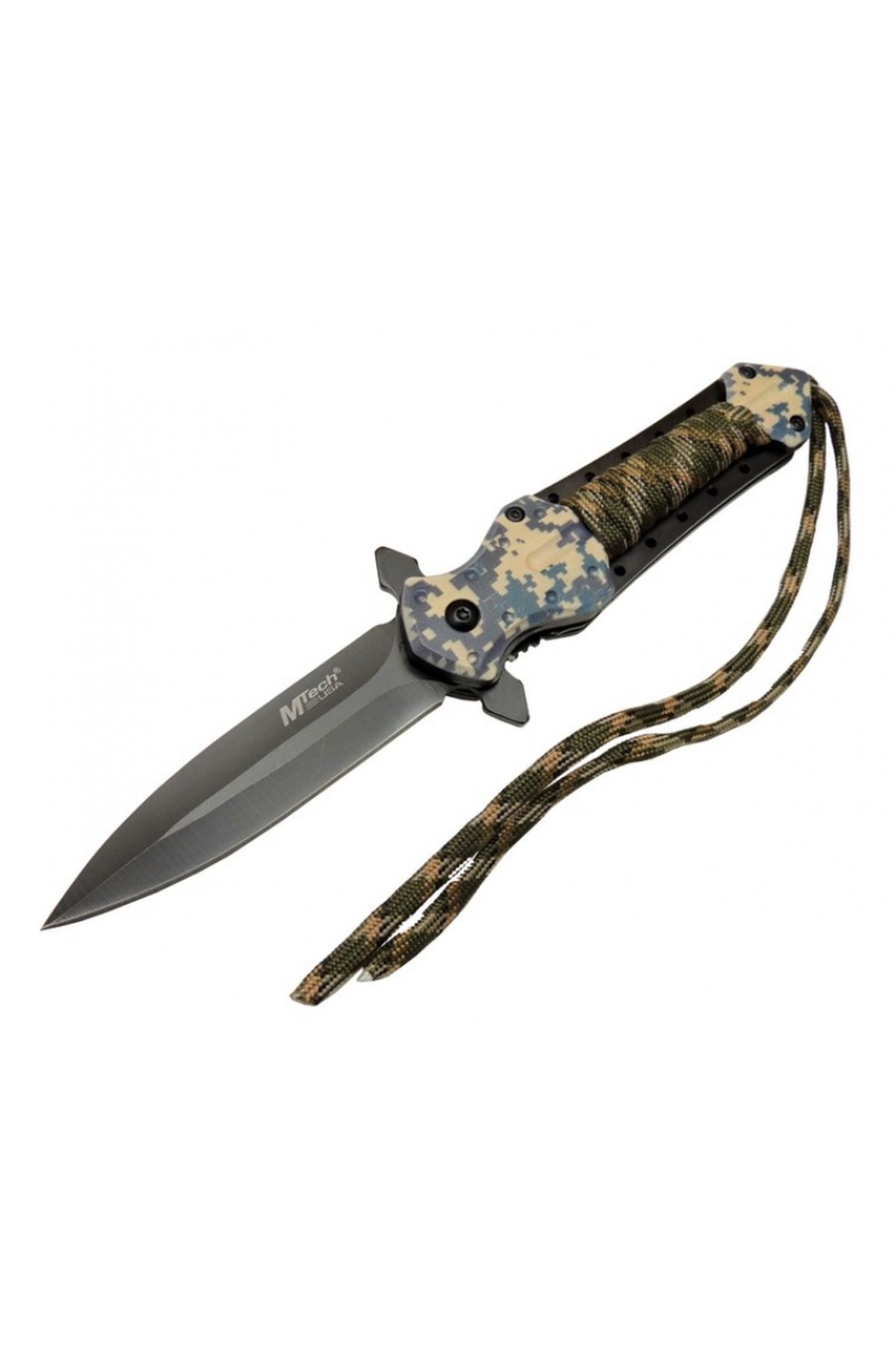 ÖYKÜ VE YİĞİT 4262 Kamuflaj Kamp Çakı 21cm - Yarı Otomatik, İpli