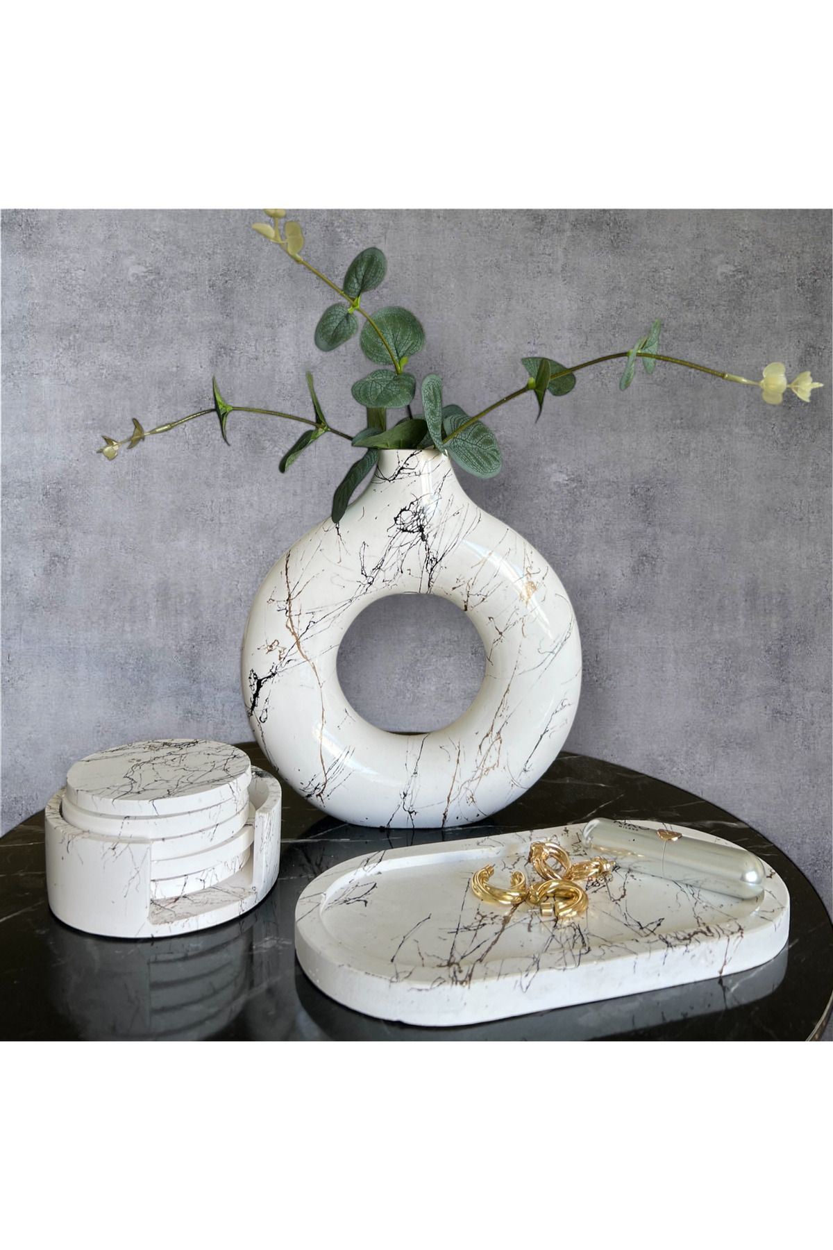 ardesta Dekoratif El Yapımı Vazo | İskandinav Stil | Taş Tozu | Modern Ev Aksesuarı | 7 Renk | 20 cm