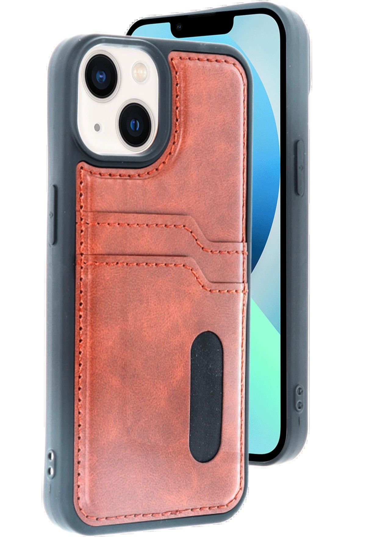Zentico iPhone 14 Kılıf Sara Kartvizitli Deri Kılıf