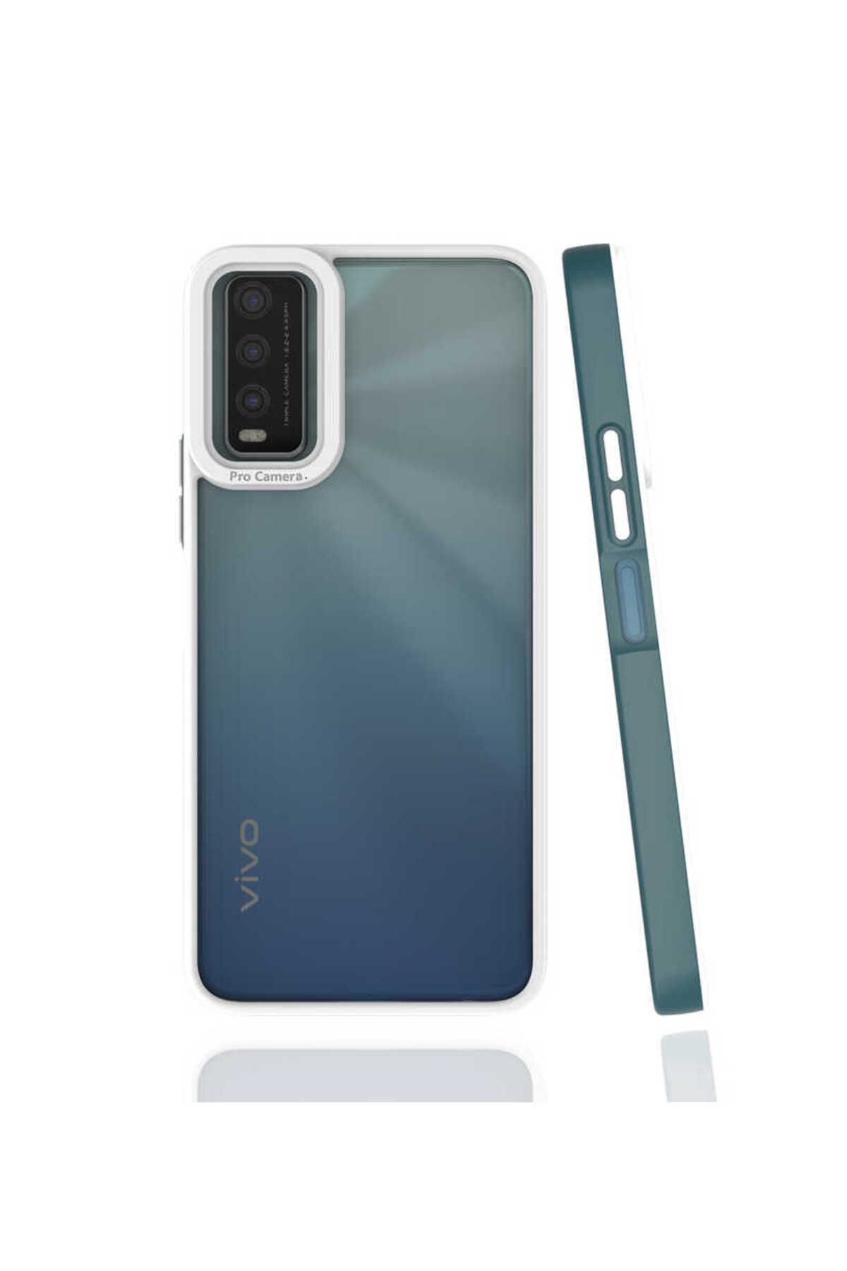 halkhouse Vivo Y20 Kılıf Kamera Korumalı Renkli Çerçeveli Esnek Sert Silikon Mima Kapak