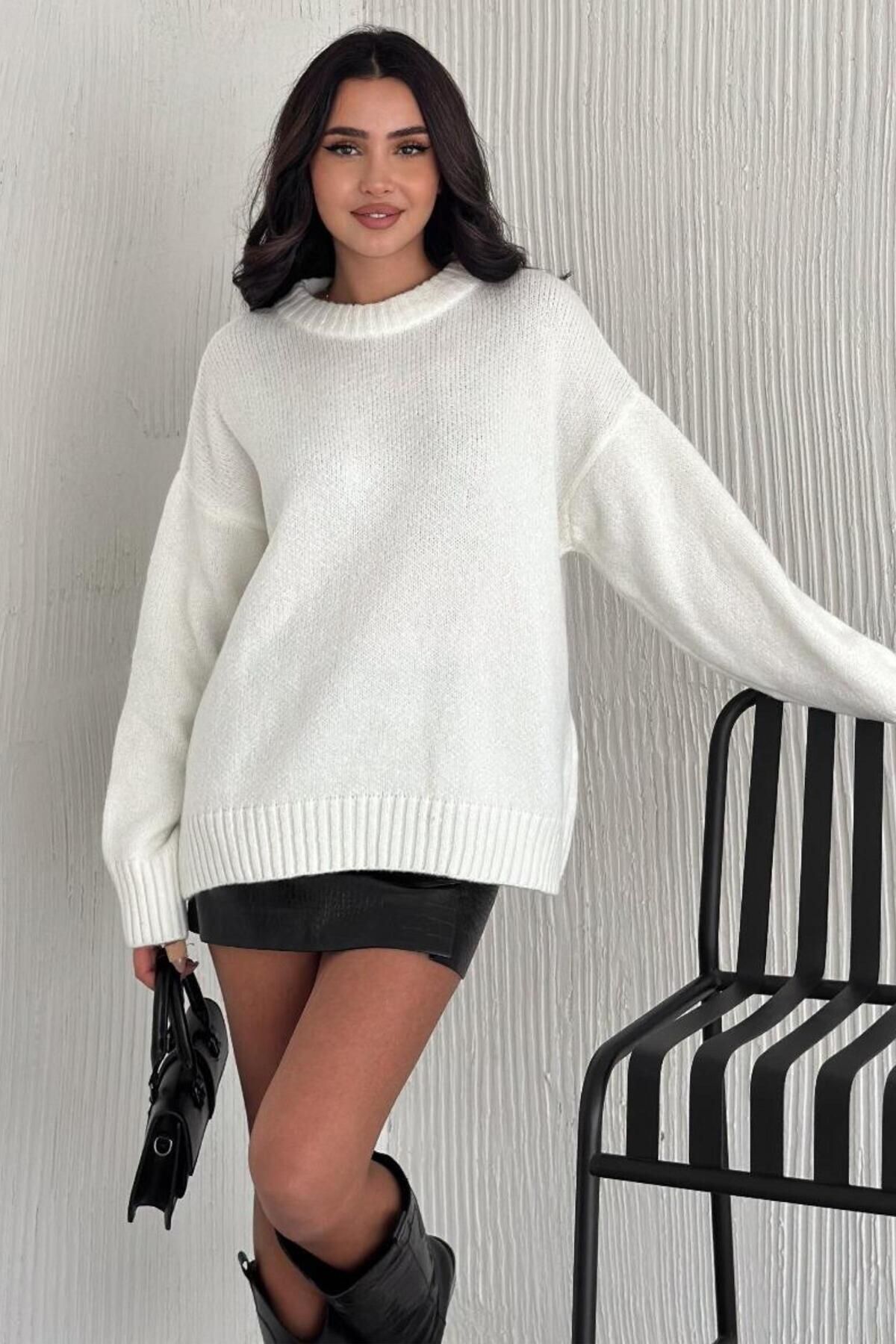 Moda Amore Kadın Triko Bisiklet Yaka Oversize Triko Kazak 110
