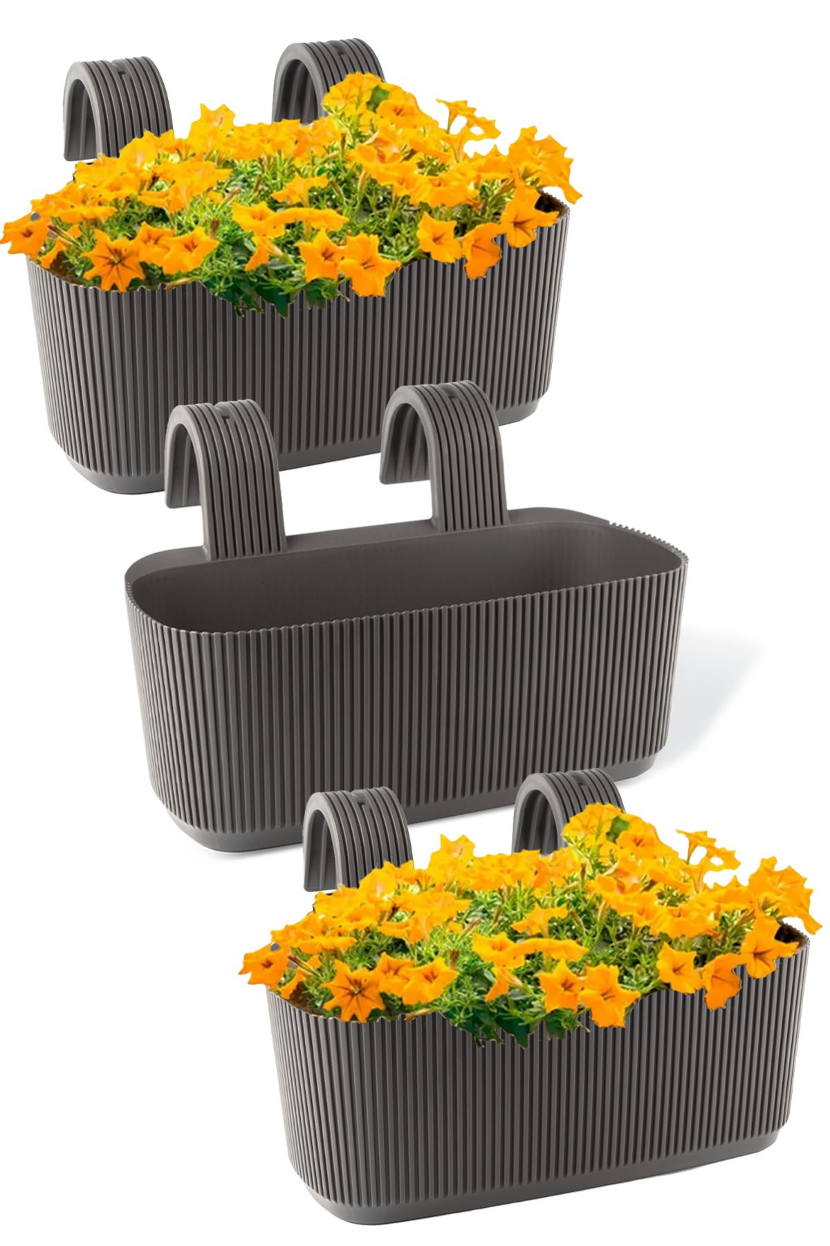 TEMMUZ HOME 3.2 Litre 3 Adet Askılı Balkon Saksısı