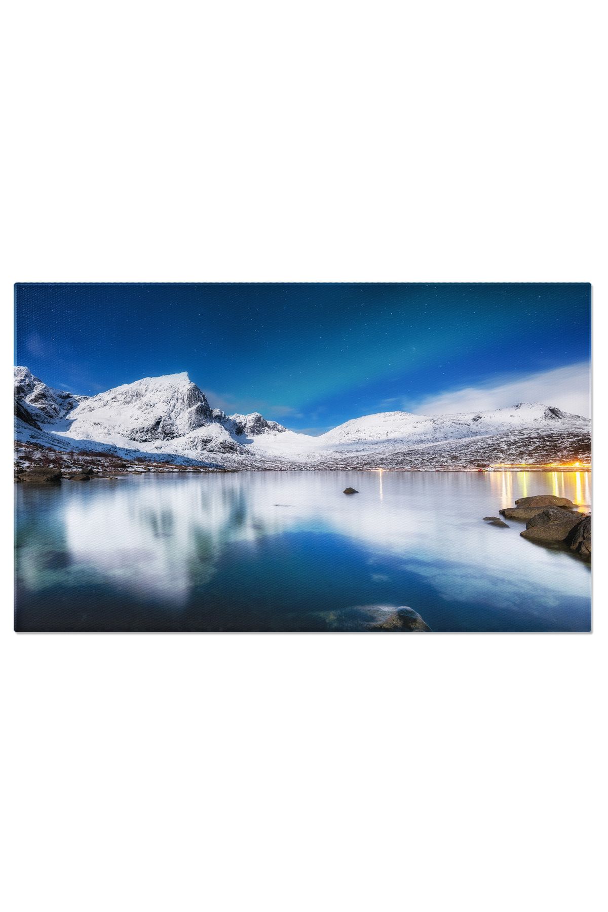 StoryGift Romania Tablou Canvas Peisaj Panoramic De Noapte In Insulele Lofoten, Norvegia, Aerial, Fjord, Munti 28 - 40 x 25
