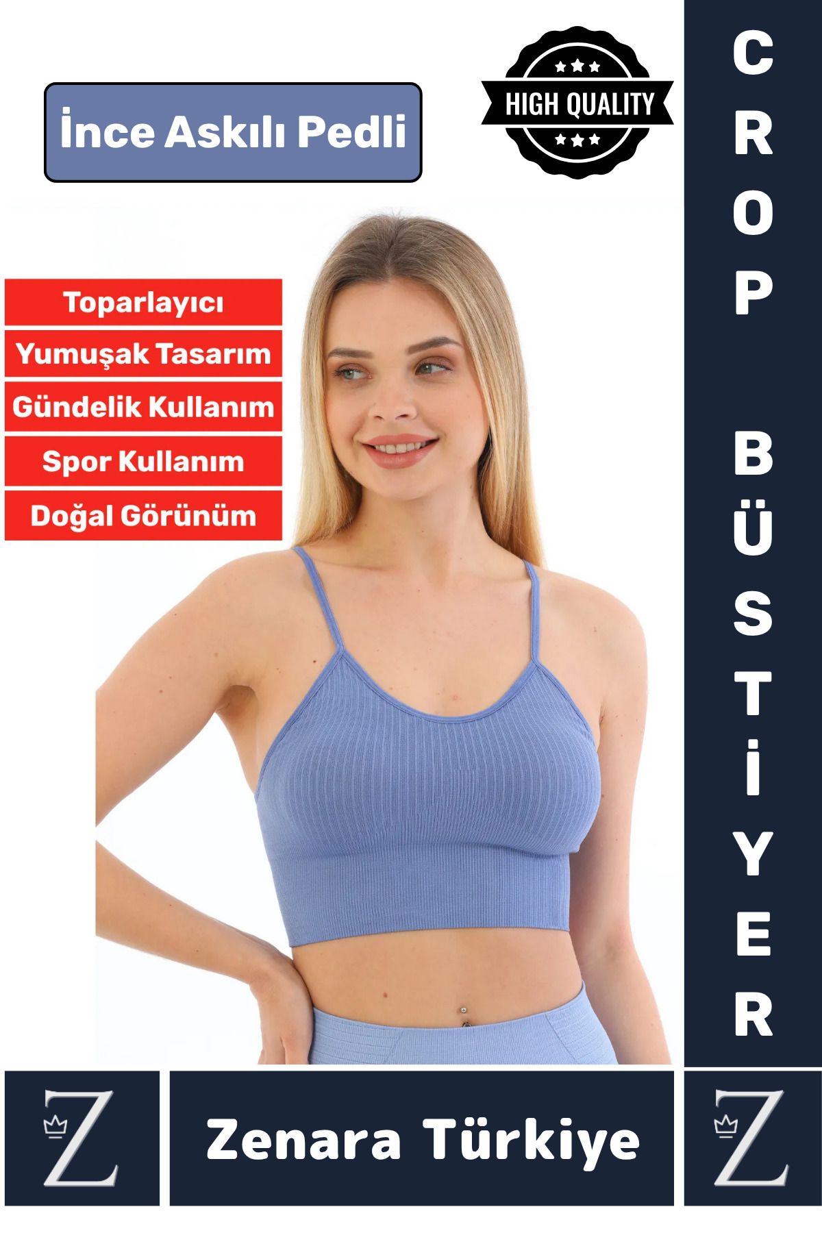 Wintoup Premium Göğüs Toparlayan Sarkma Önleyen Gündelik Spor Kullanım İnce Askı Pedli Çizgili Crop Büstiyer