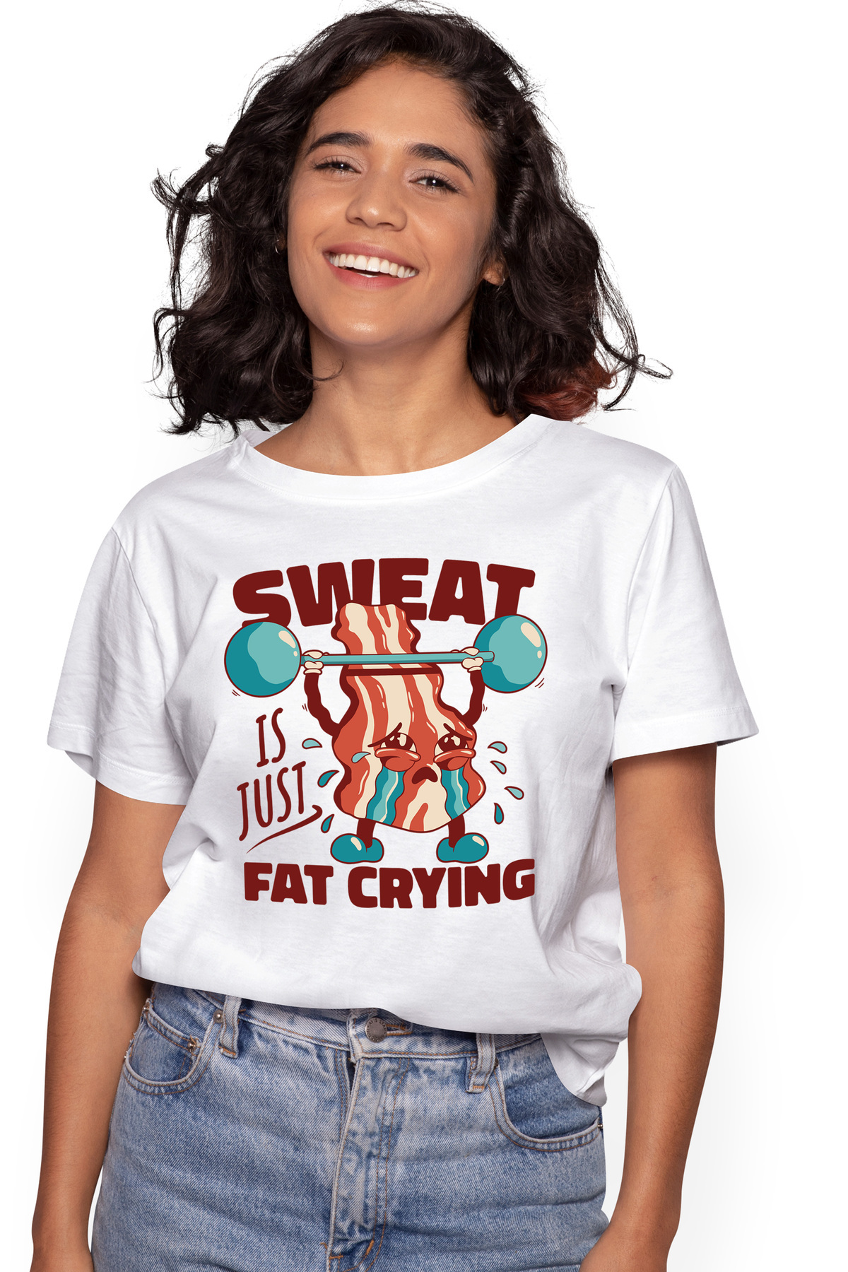 StoryGift Romania Tricou Femei Cu Felie De Bacon Ridicand Bara De Greutati, Text In Engleza Sweat Wht_l Femeie - XL