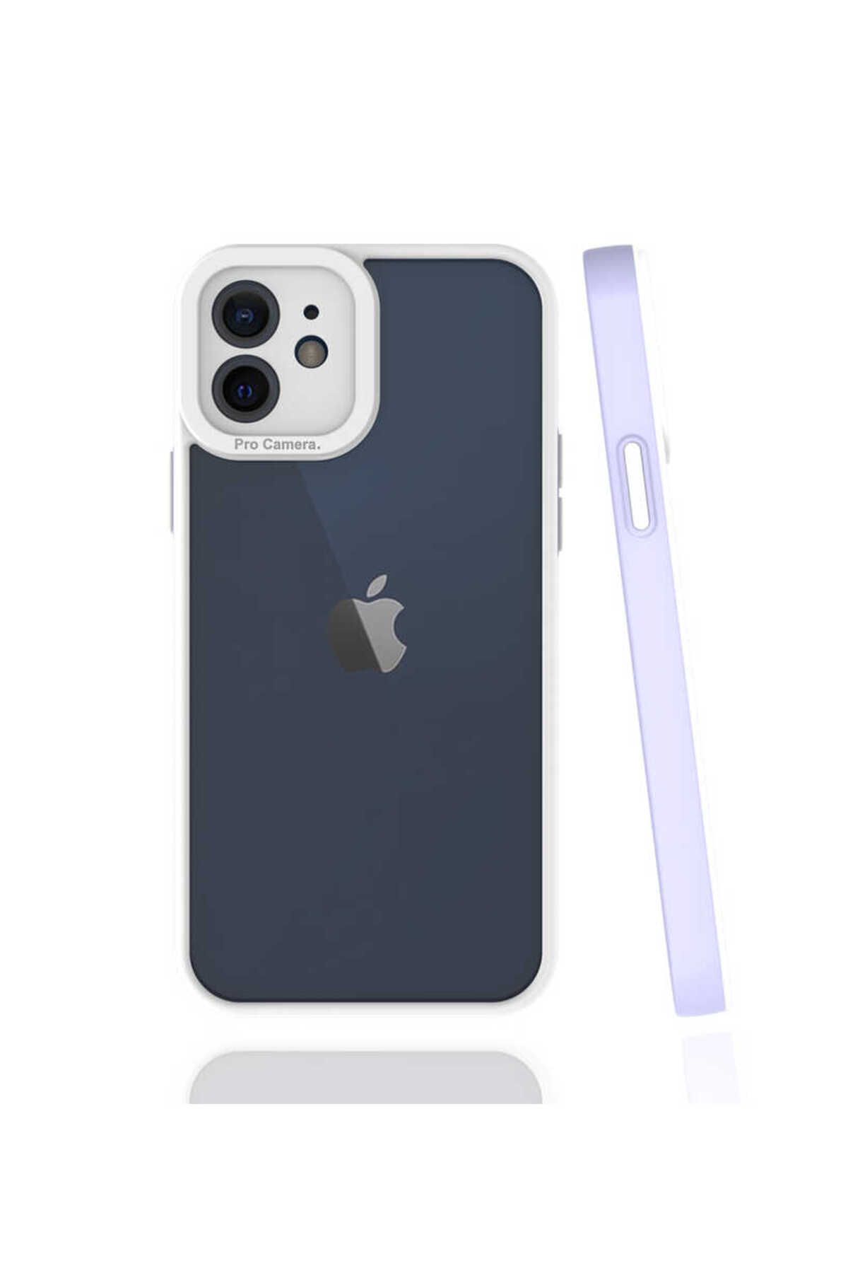 halkhouse Apple iPhone 12 Kılıf Kamera Korumalı Renkli Çerçeveli Esnek Sert Silikon Mima Kapak