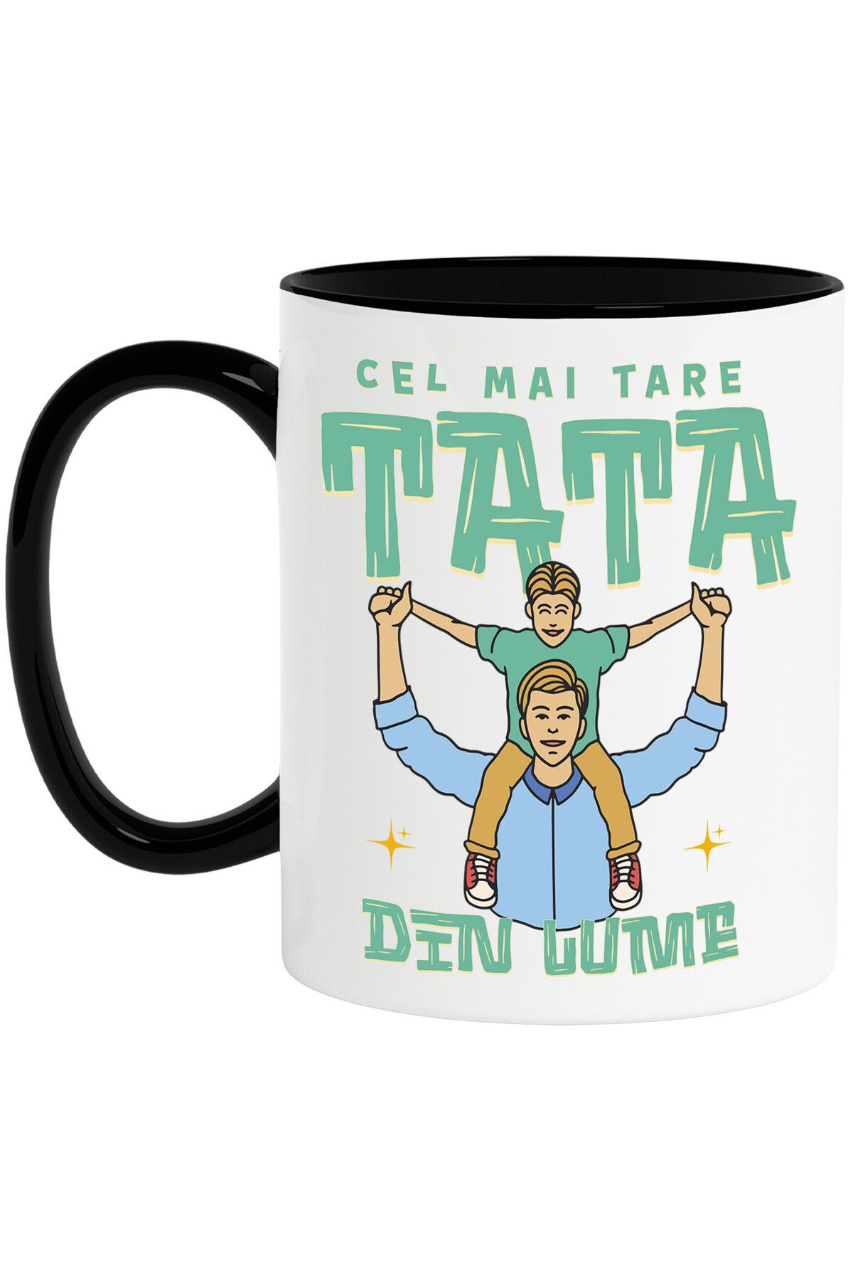 StoryGift Romania Cana Cu Tata Si Fiice Canapea Copii Text Petrecere Surpriza Pentru Tata, Dragost, Cu Maner Negru Stg - One Size