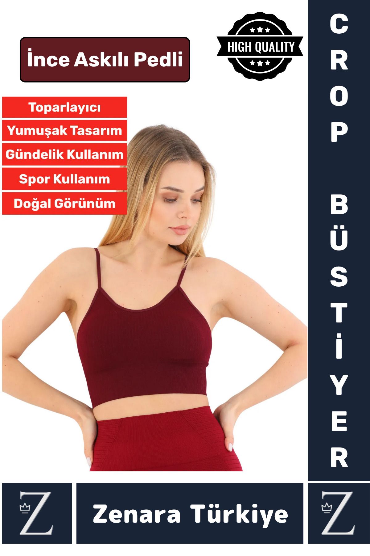 Wintoup Premium Göğüs Toparlayan Sarkma Önleyen Gündelik Spor Kullanım İnce Askı Pedli Çizgili Crop Büstiyer