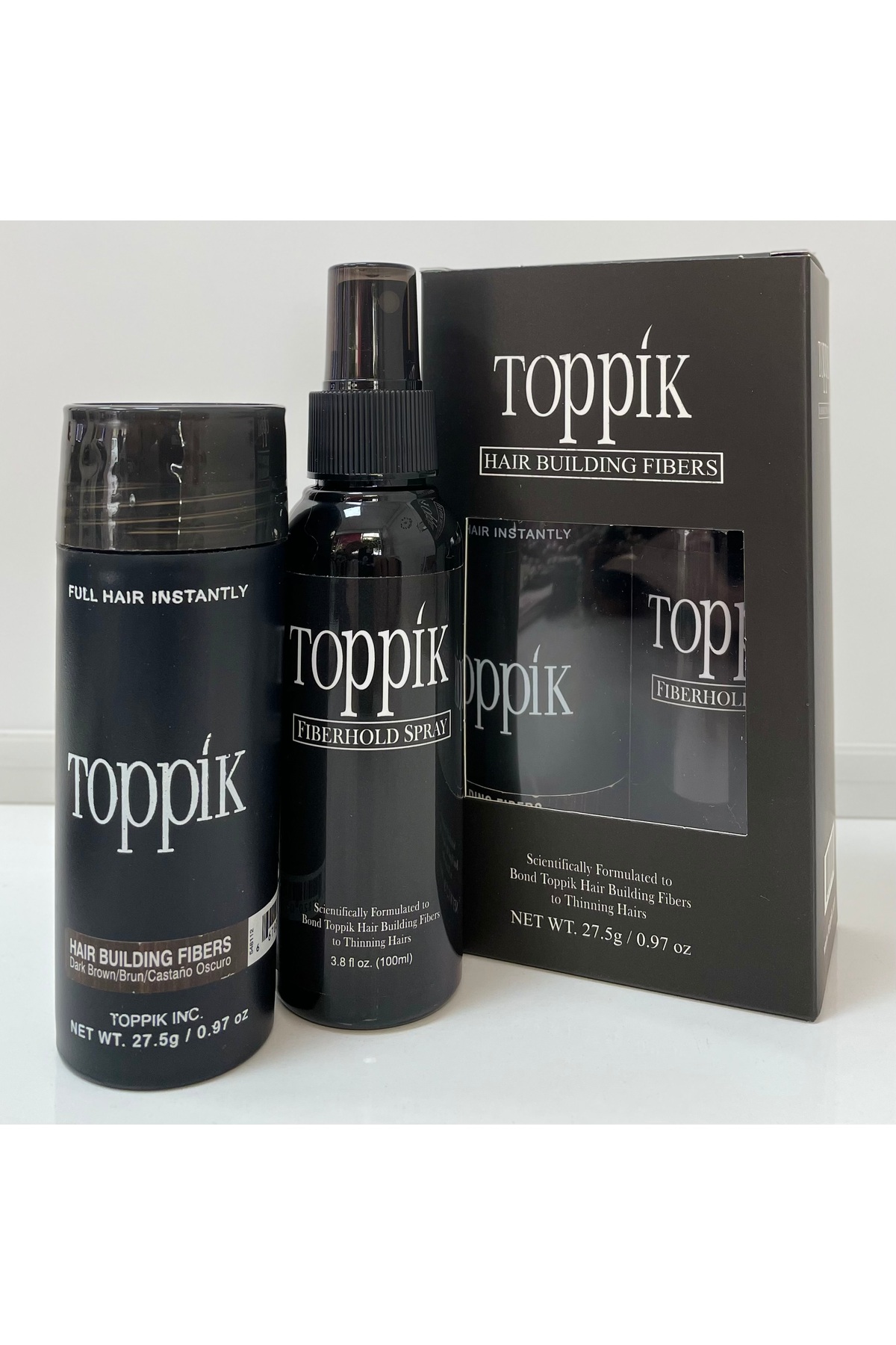 Topik Hair Building Fiber - Saç Tozu Ve Sprey Seti (SİYAH-KOYUKAHVE-ORTAKAHVE-AÇIKKAHVE-GRİ) — 8699943090050